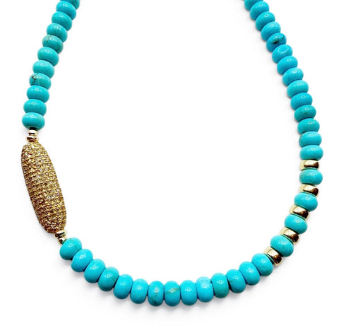 TURQUOISE 14K & DIAMOND BEAD NECKLACE