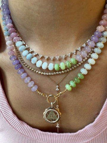 PASTEL GEMSTONE BEADED NECKLACE WITH CHARM HOLDER CLASP