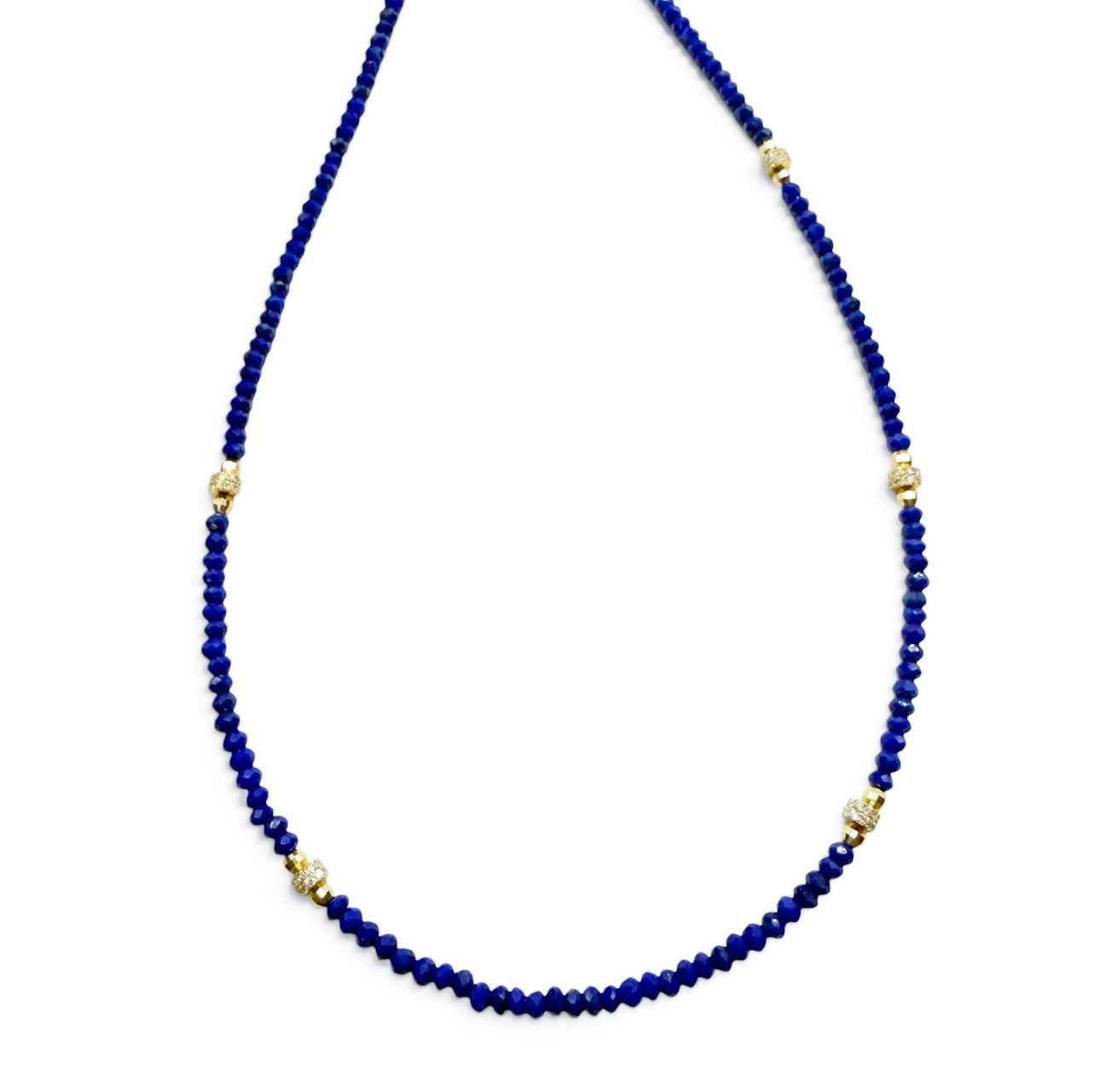 LAPIS AND GOLD OR DIAMOND BEADED NECKLACES