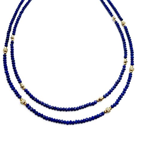LAPIS AND GOLD OR DIAMOND BEADED NECKLACES