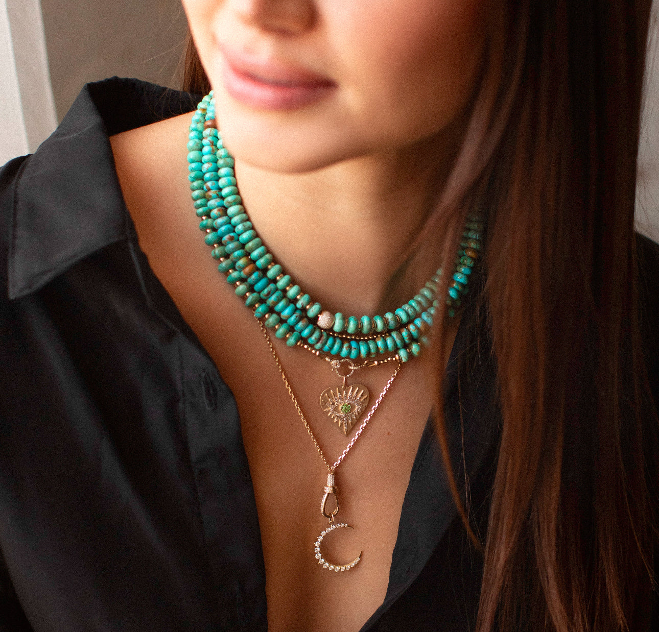 TURQUOISE & DIAMOND RONDELLE NECKLACES