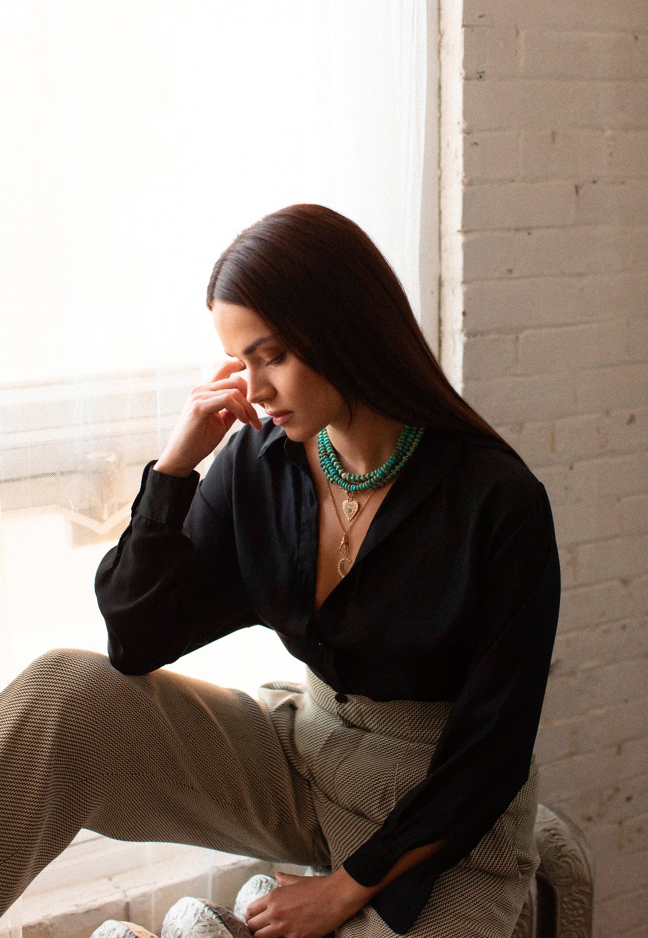 TURQUOISE & DIAMOND RONDELLE NECKLACES