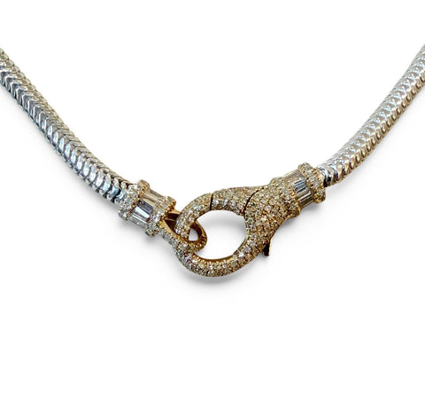 SILVER SNAKE CHAIN WITH SOLID 14K GOLD AND DIAMOND CLASP