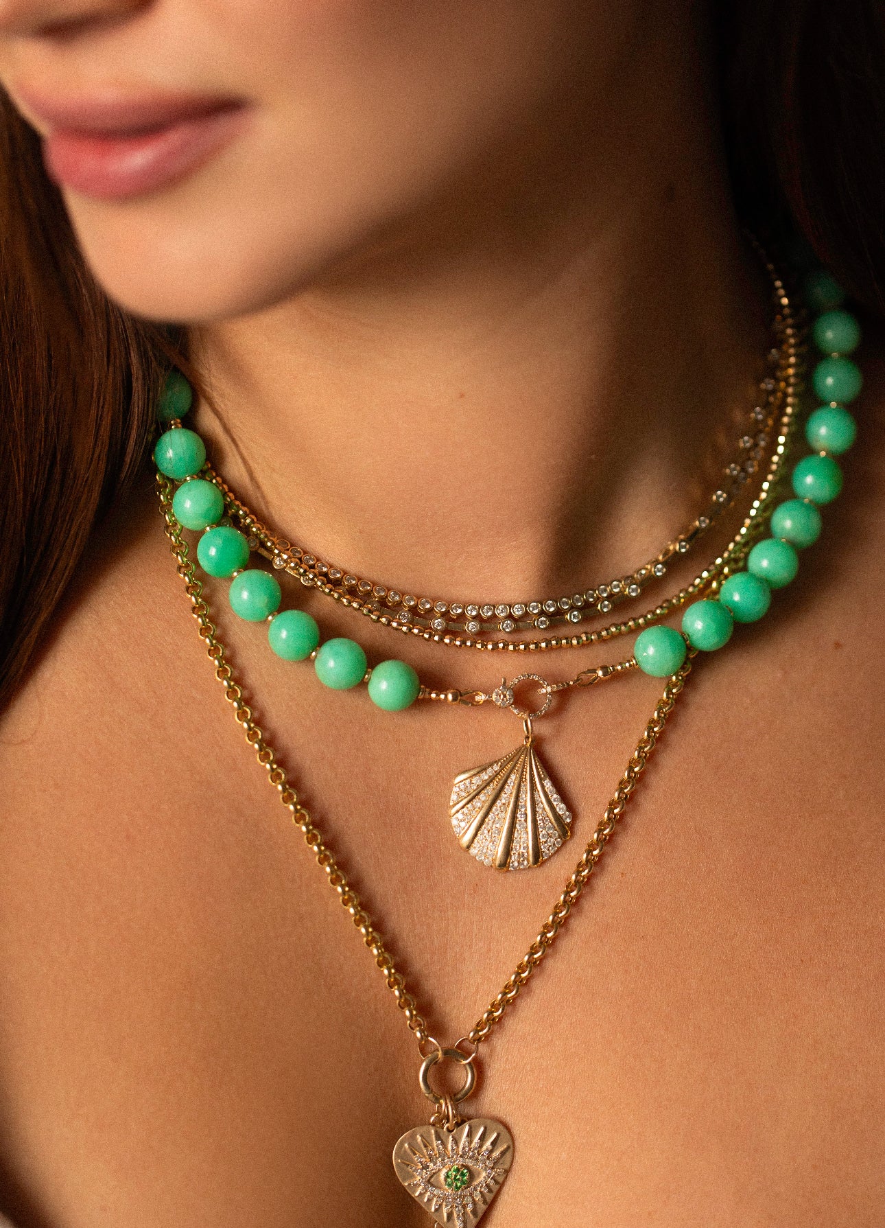 CHRYSOPRASE AND DIAMOND CLASP NECKLACE