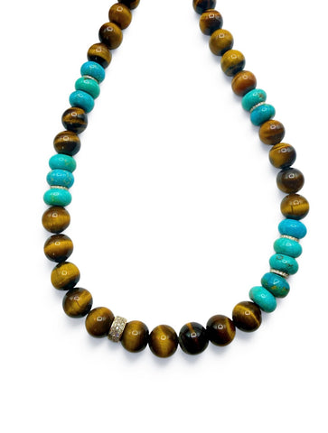 TIGERS EYE AND DIAMOND BEAD NECKLACE