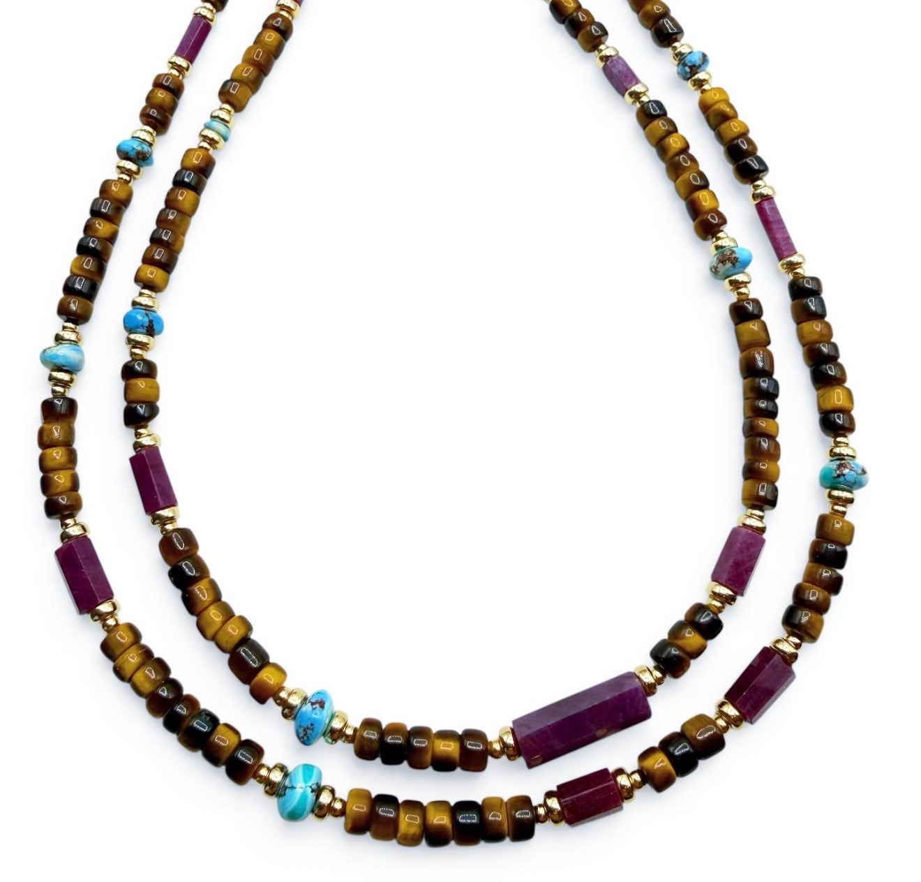 TIGER EYE, RUBY & TURQUIOSE BEADED NECKLACES