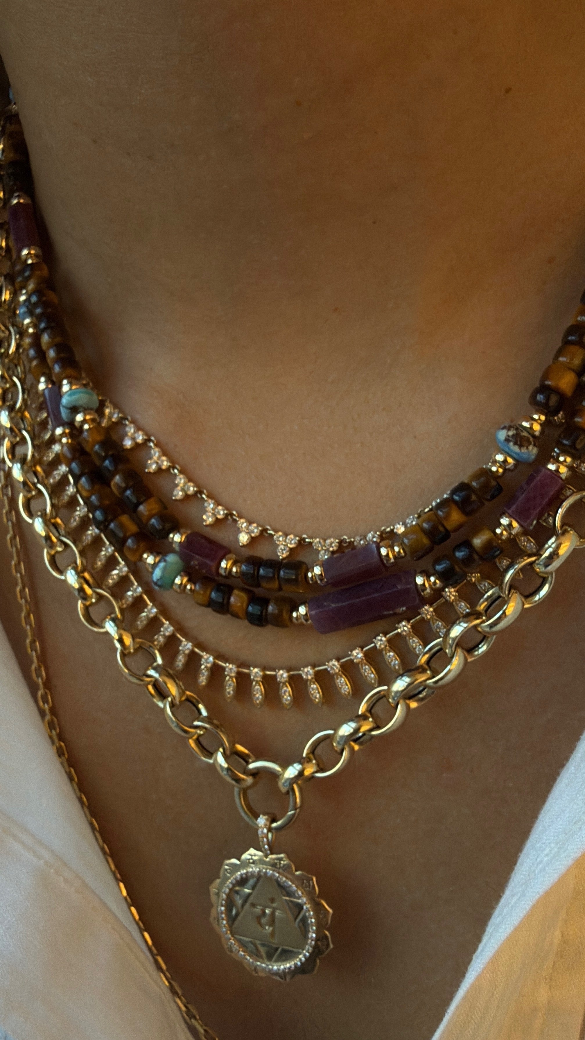 TIGER EYE, RUBY & TURQUIOSE BEADED NECKLACES