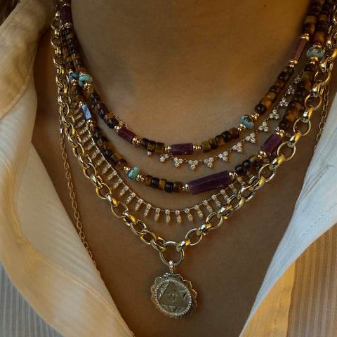 TIGER EYE, RUBY & TURQUIOSE BEADED NECKLACES