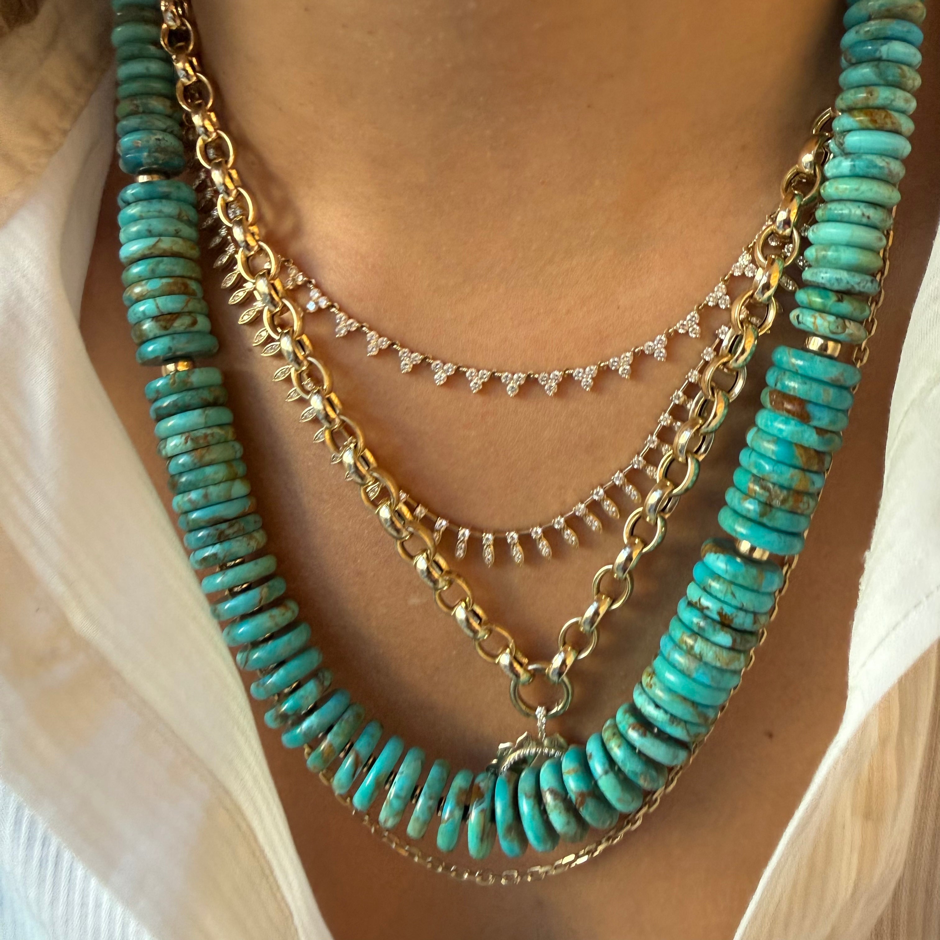 15MM TURQUOISE WAFFER NECKLACE WITH 14K GOLD