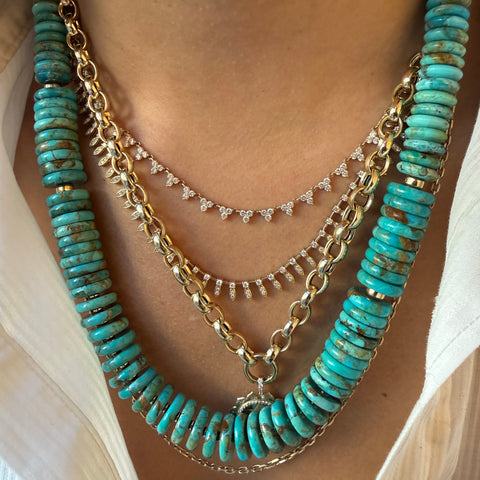 15MM TURQUOISE WAFFER NECKLACE WITH 14K GOLD