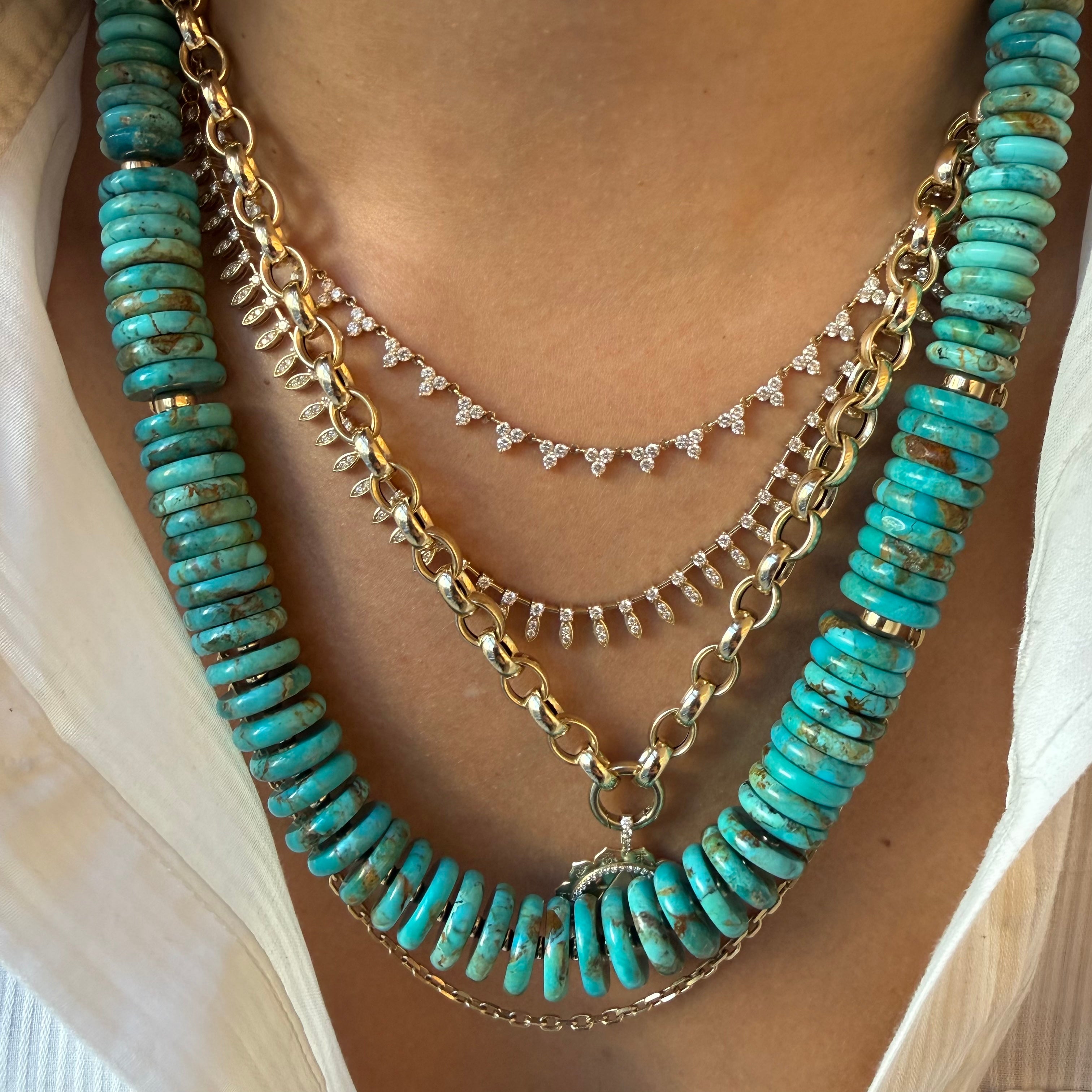 15MM TURQUOISE WAFFER NECKLACE WITH 14K GOLD