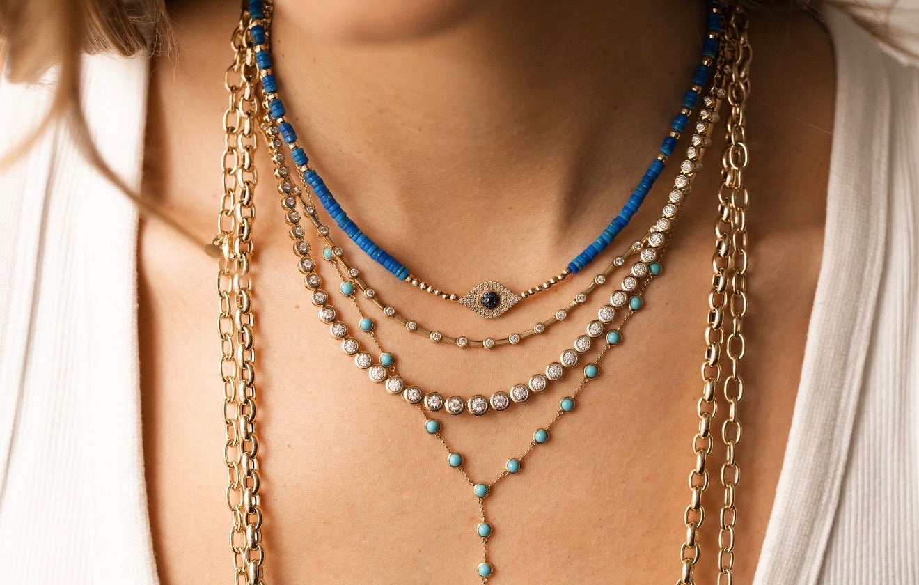 DIAMOND EVIL EYE BEADED NECKLACE