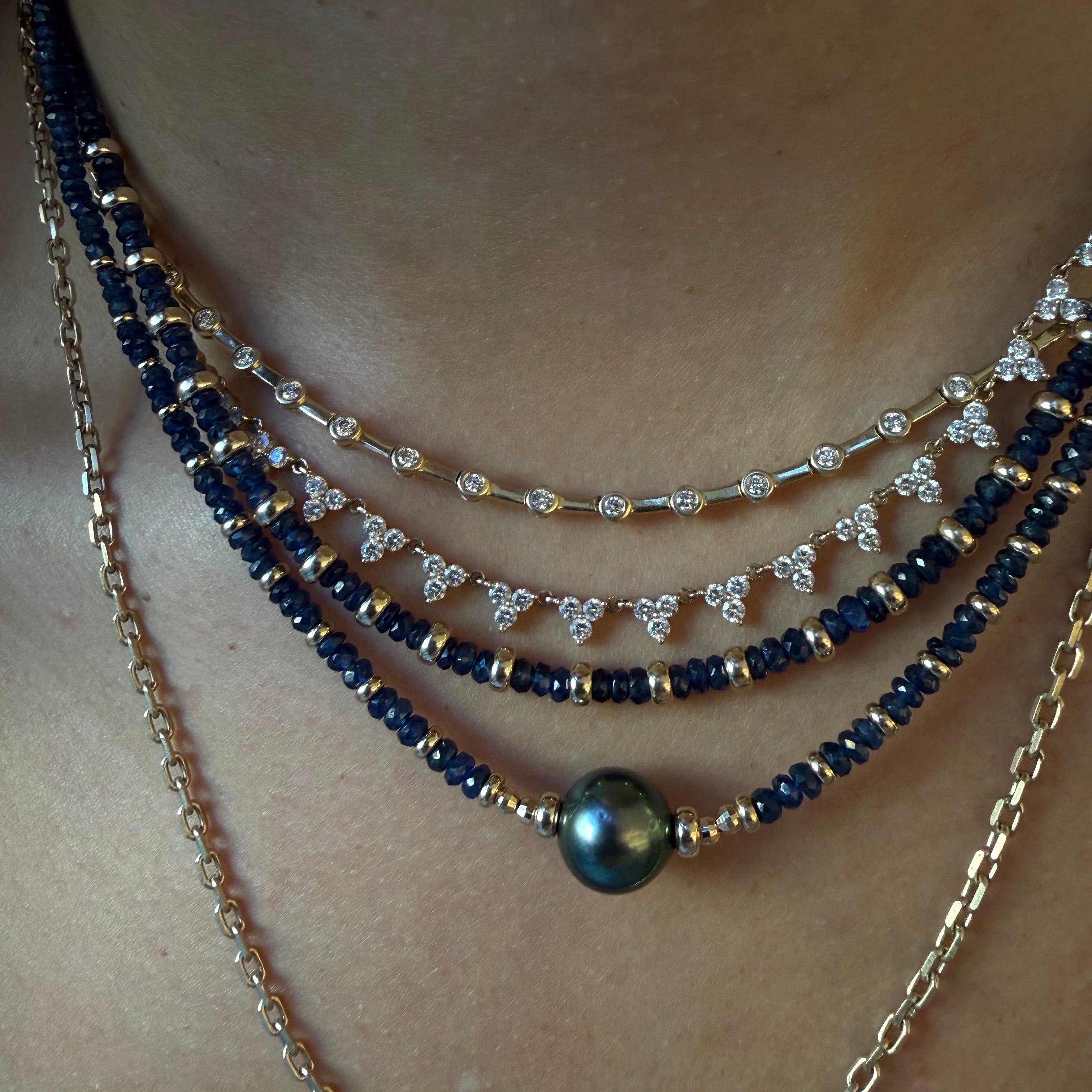 BLUE SAPPHIRE NECKLACE WITIH TAHITIAN PEARL OR GOLD BEADS