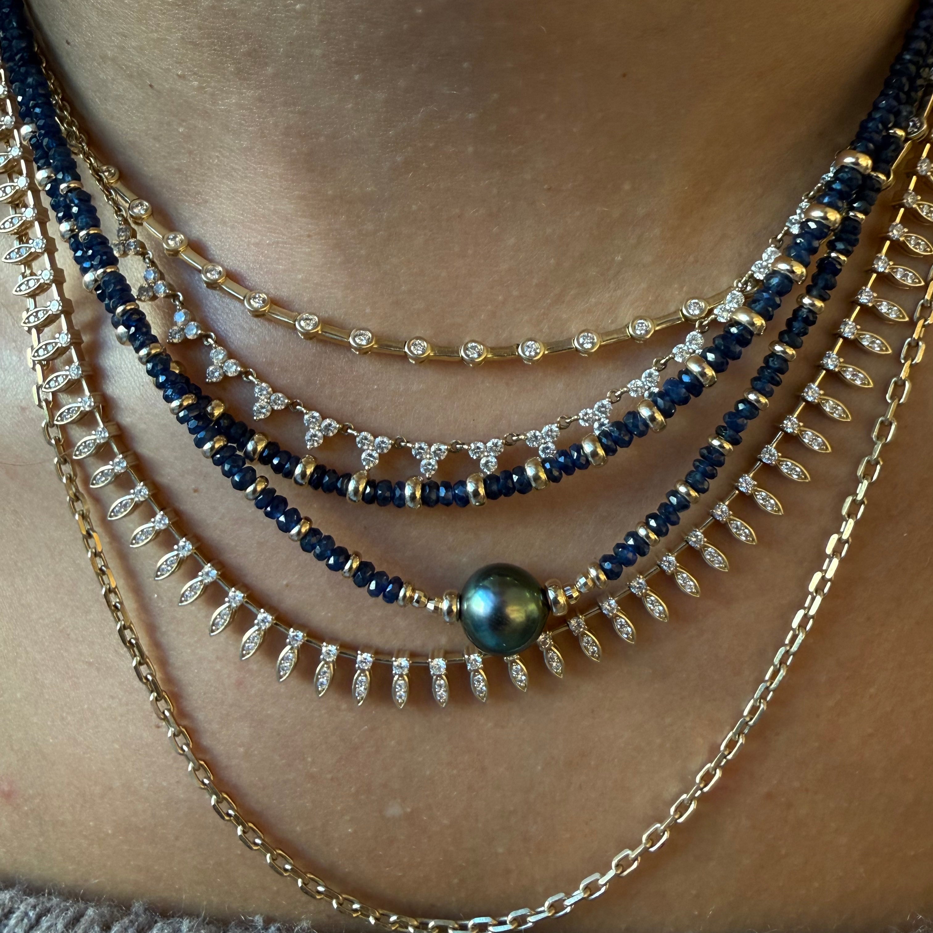 BLUE SAPPHIRE NECKLACE WITIH TAHITIAN PEARL OR GOLD BEADS