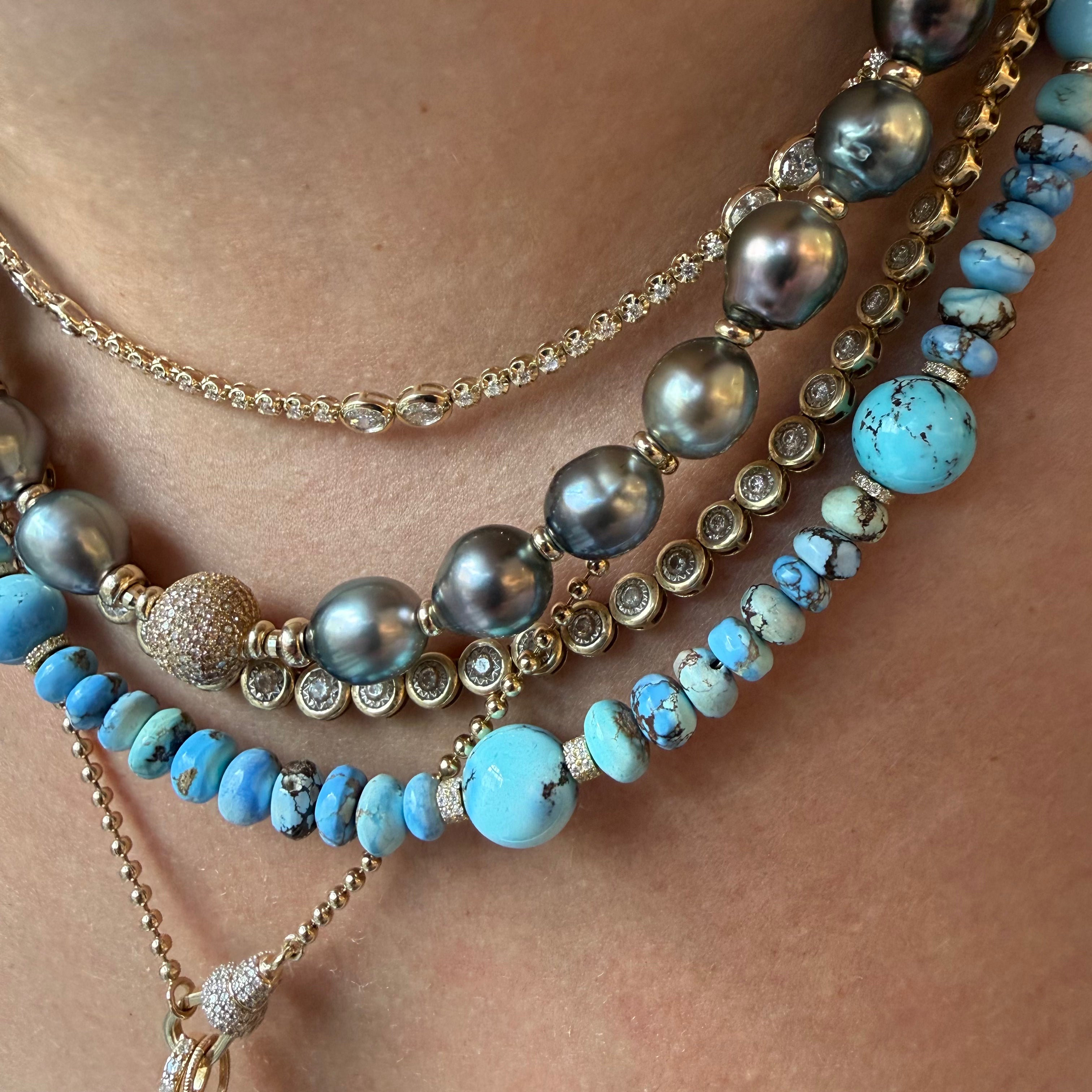 GOLDEN HILL TURQUOISE & DIAMOND BEAD NECKLACE