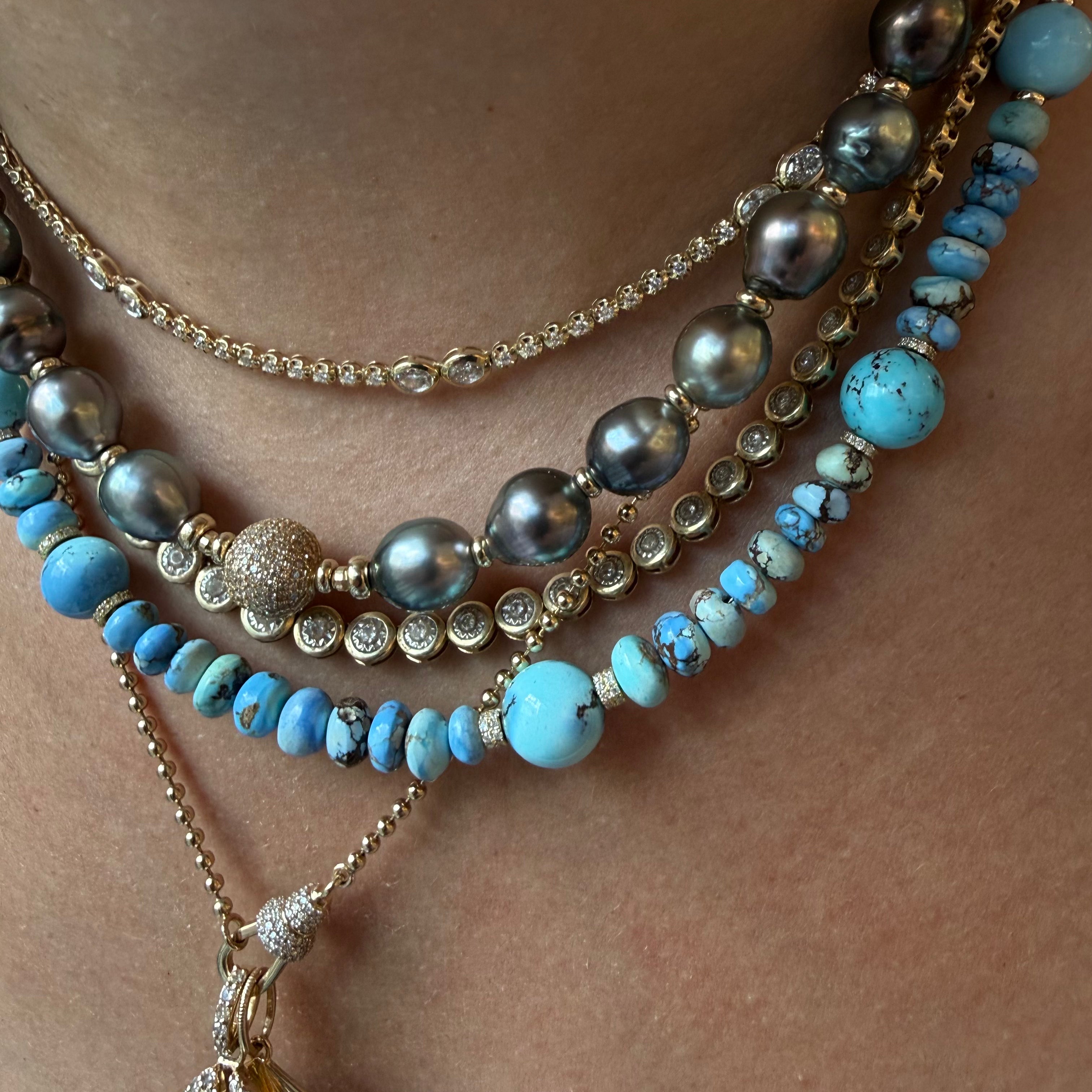 GOLDEN HILL TURQUOISE & DIAMOND BEAD NECKLACE