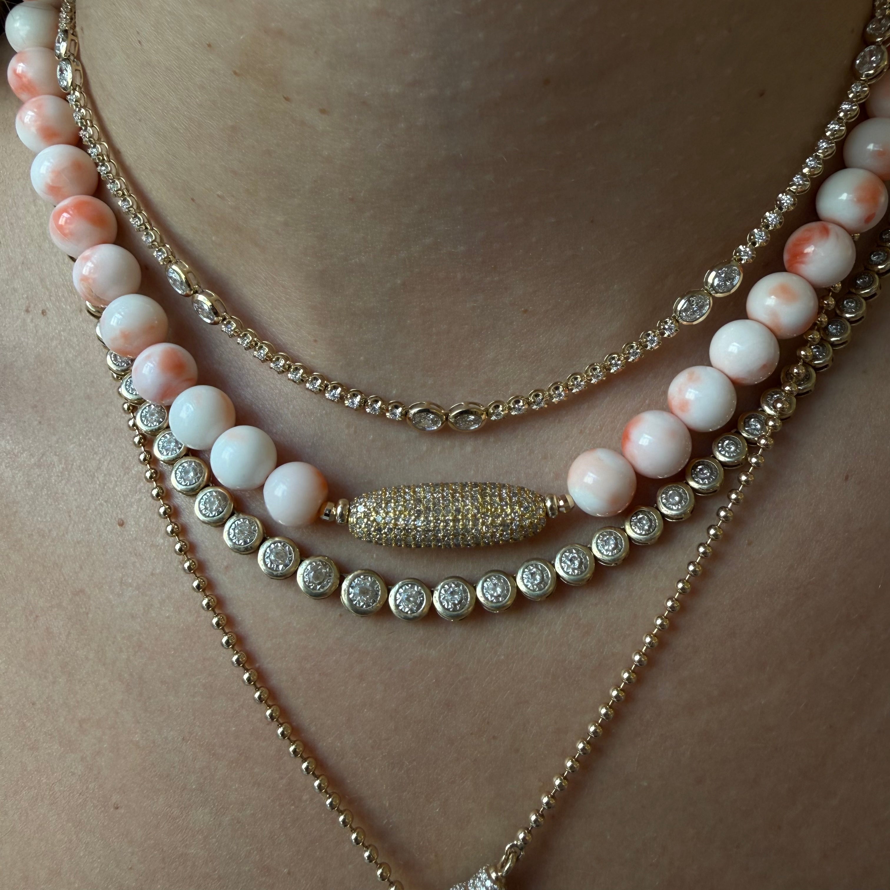 CORAL & DIAMOND BEAD NECKLACE