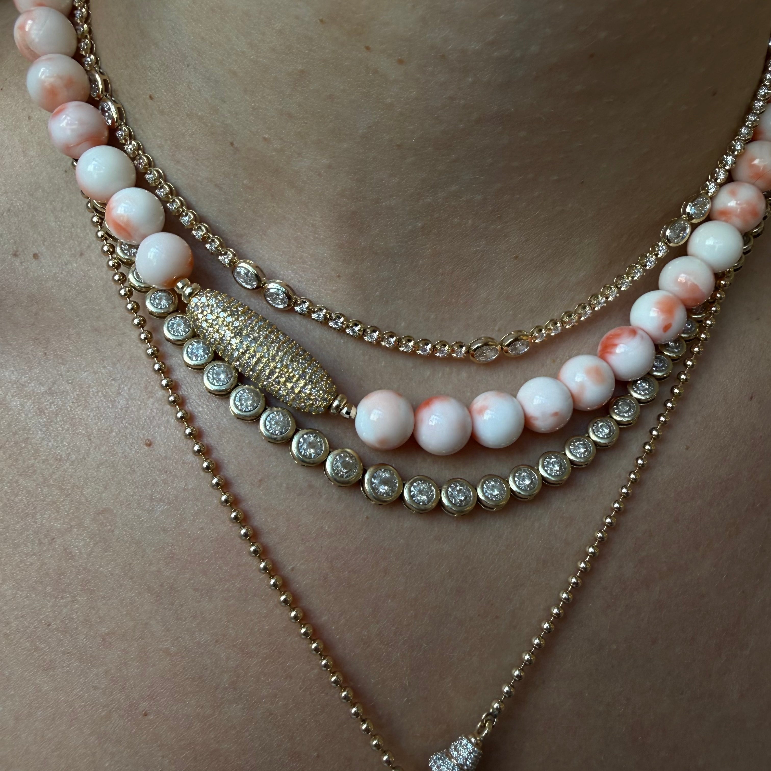 CORAL & DIAMOND BEAD NECKLACE