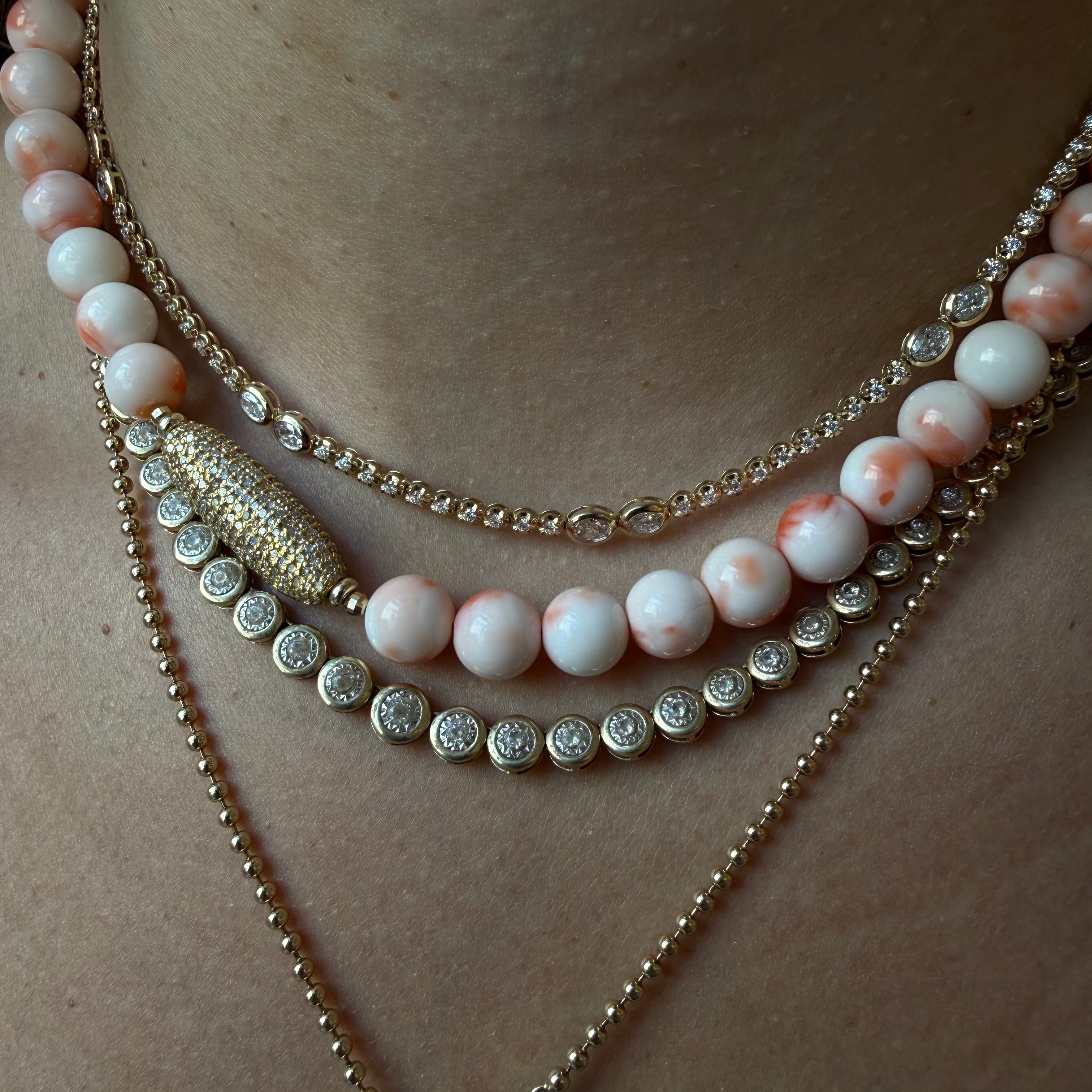 CORAL & DIAMOND BEAD NECKLACE