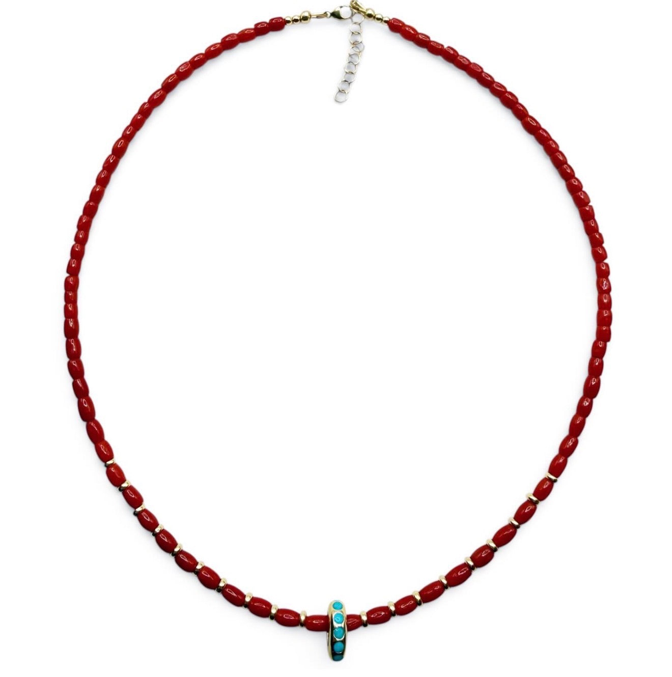 RED ITALIAN CORAL WITH 14K GOLD AND TURQUOISE SLIDER