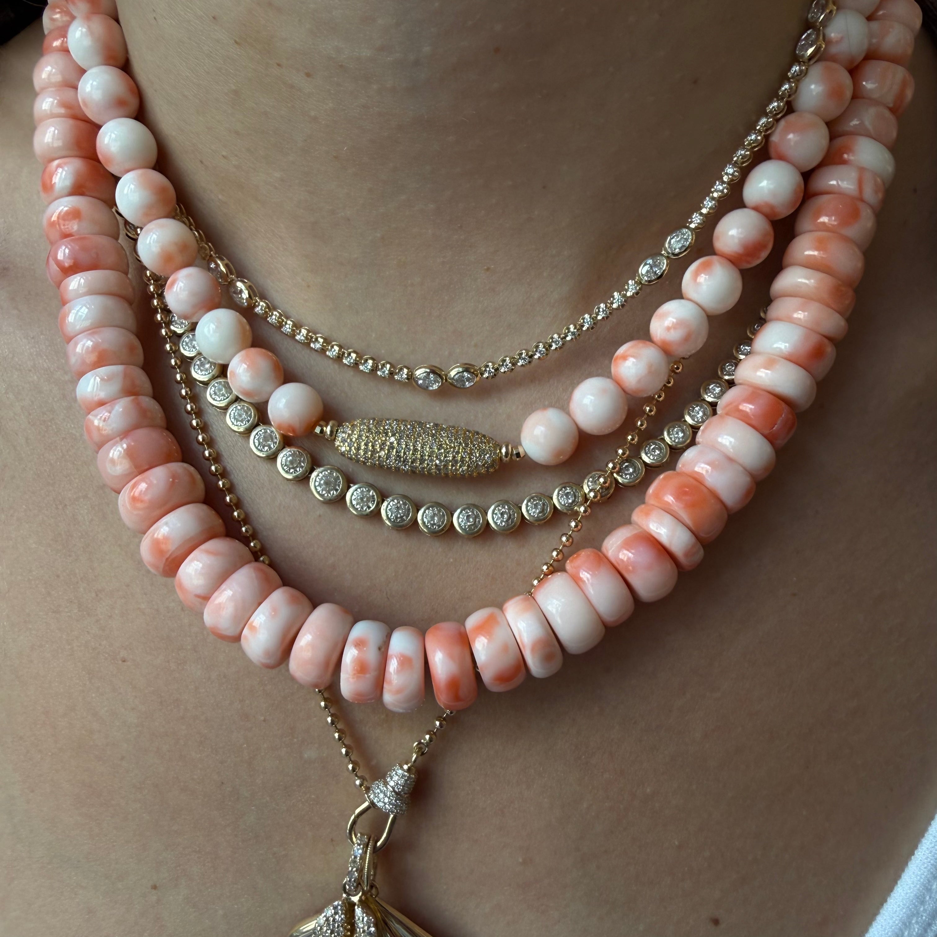 CORAL & DIAMOND BEAD NECKLACE