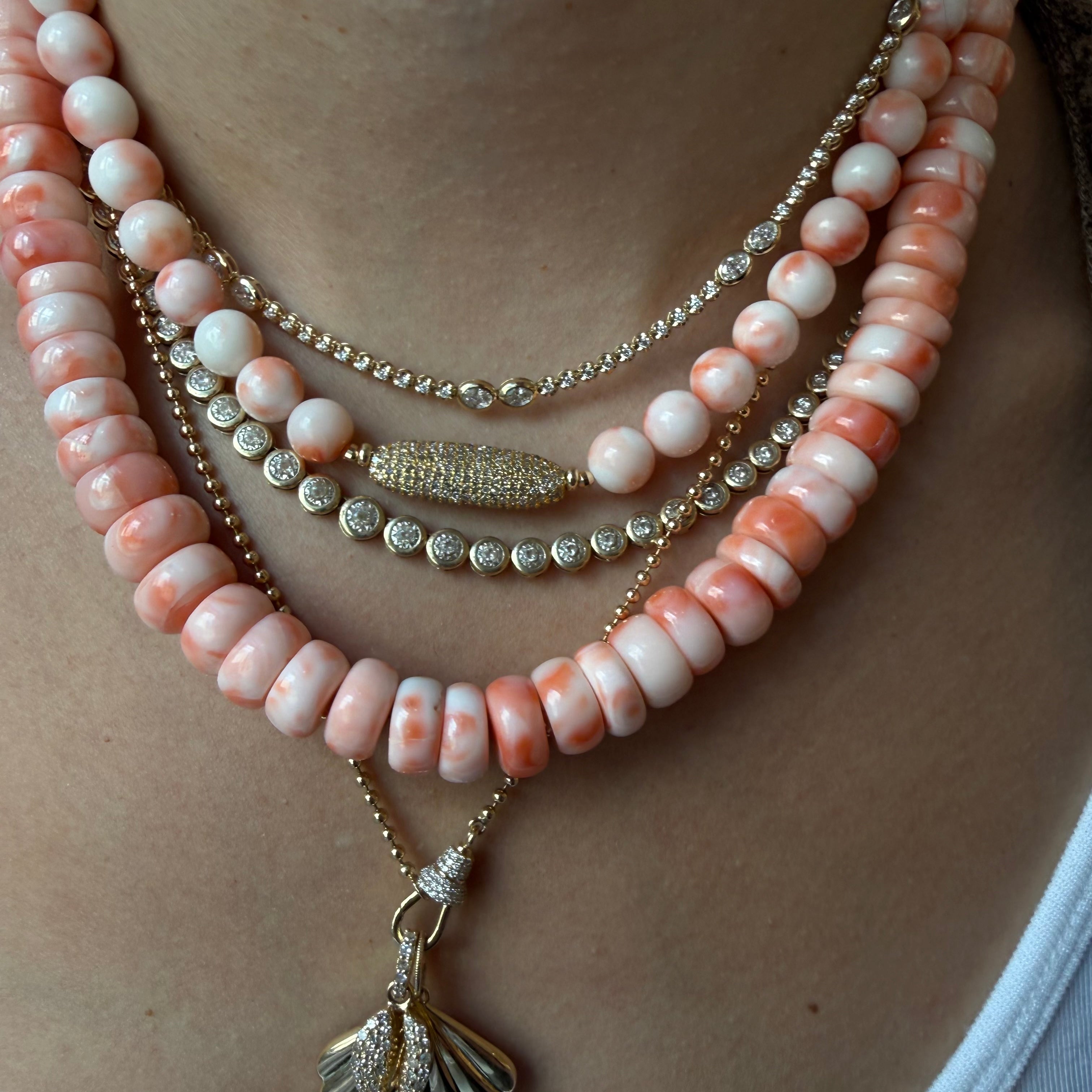 CORAL & DIAMOND BEAD NECKLACE