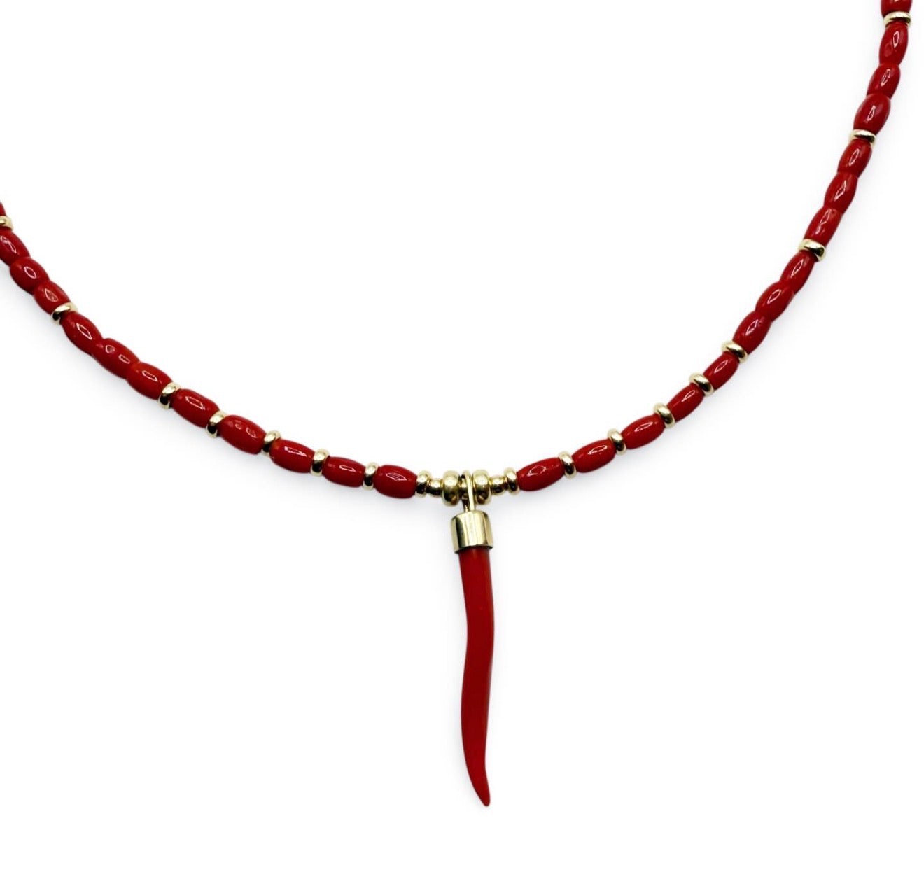 RED ITALIAN CORAL WITH CORAL CORNICELLO CHARM