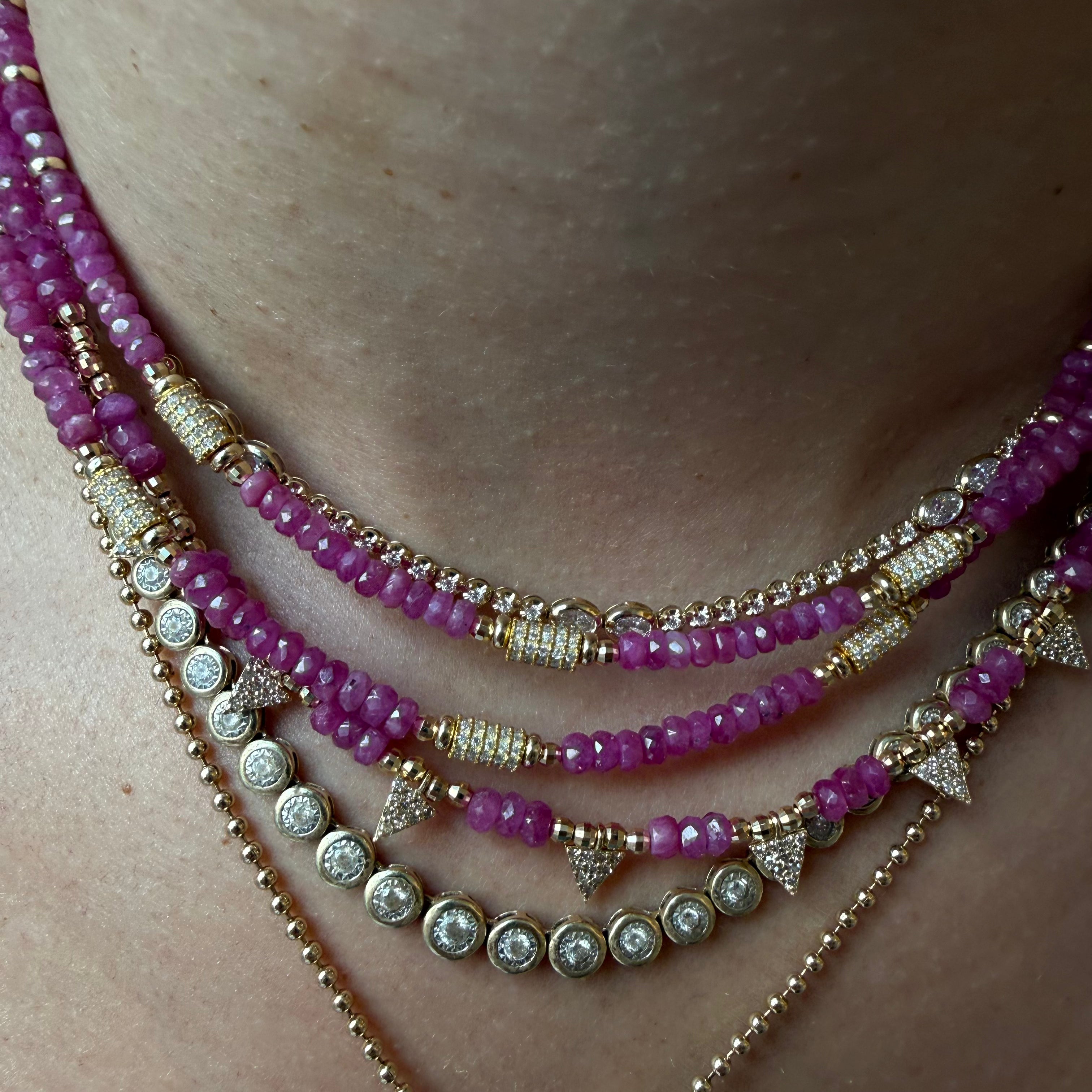 PINK SAPPHIRE & DIAMOND BEAD NECKLACE