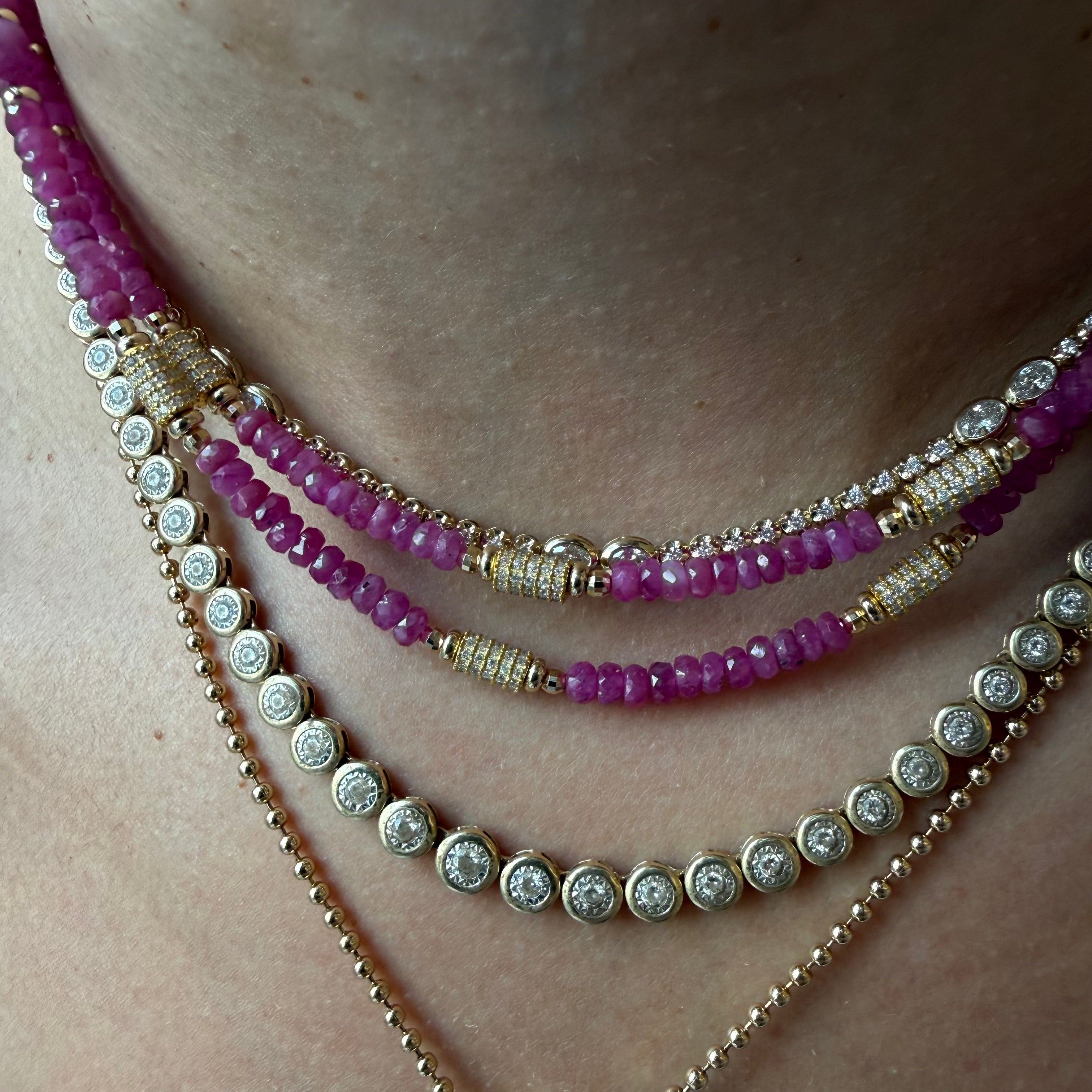 PINK SAPPHIRE & DIAMOND BEAD NECKLACE
