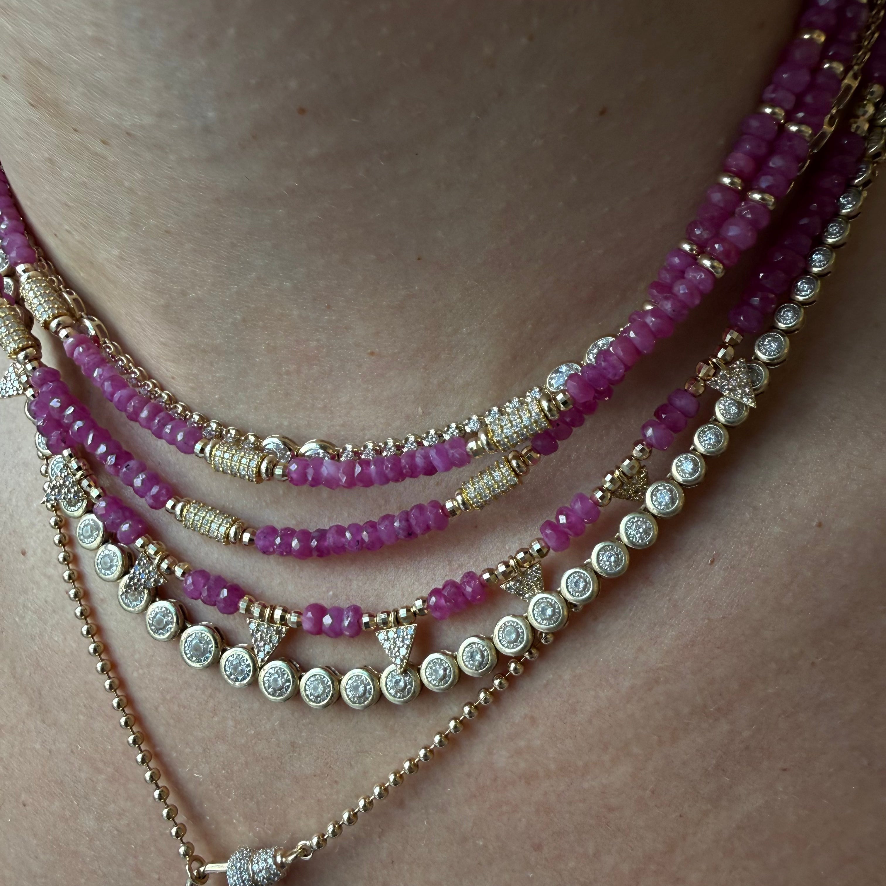 PINK SAPPHIRE & DIAMOND BEAD NECKLACE