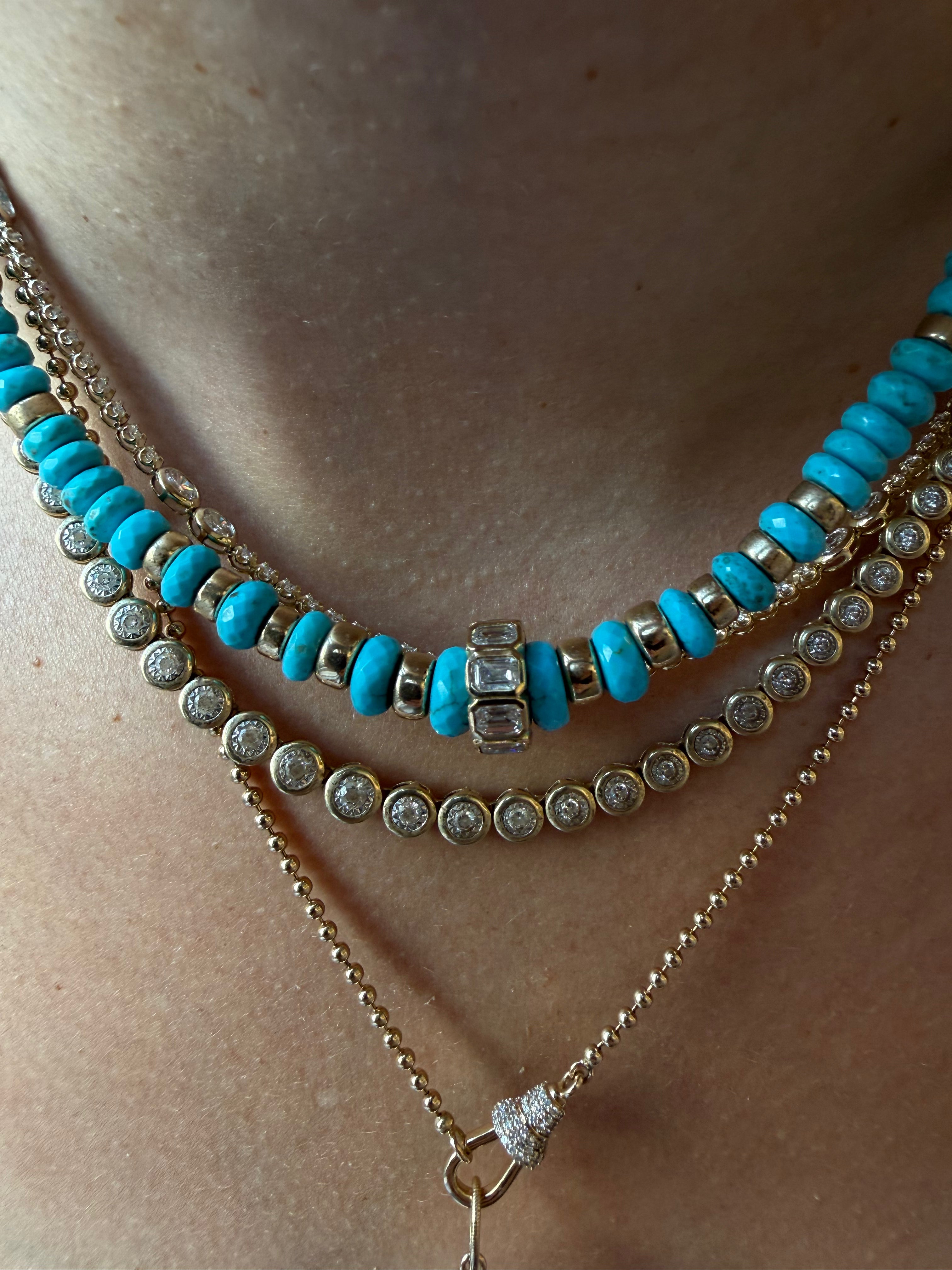 SLEEPING BEAUTY 14K GOLD AND DIAMOND BEAD NECKLACE
