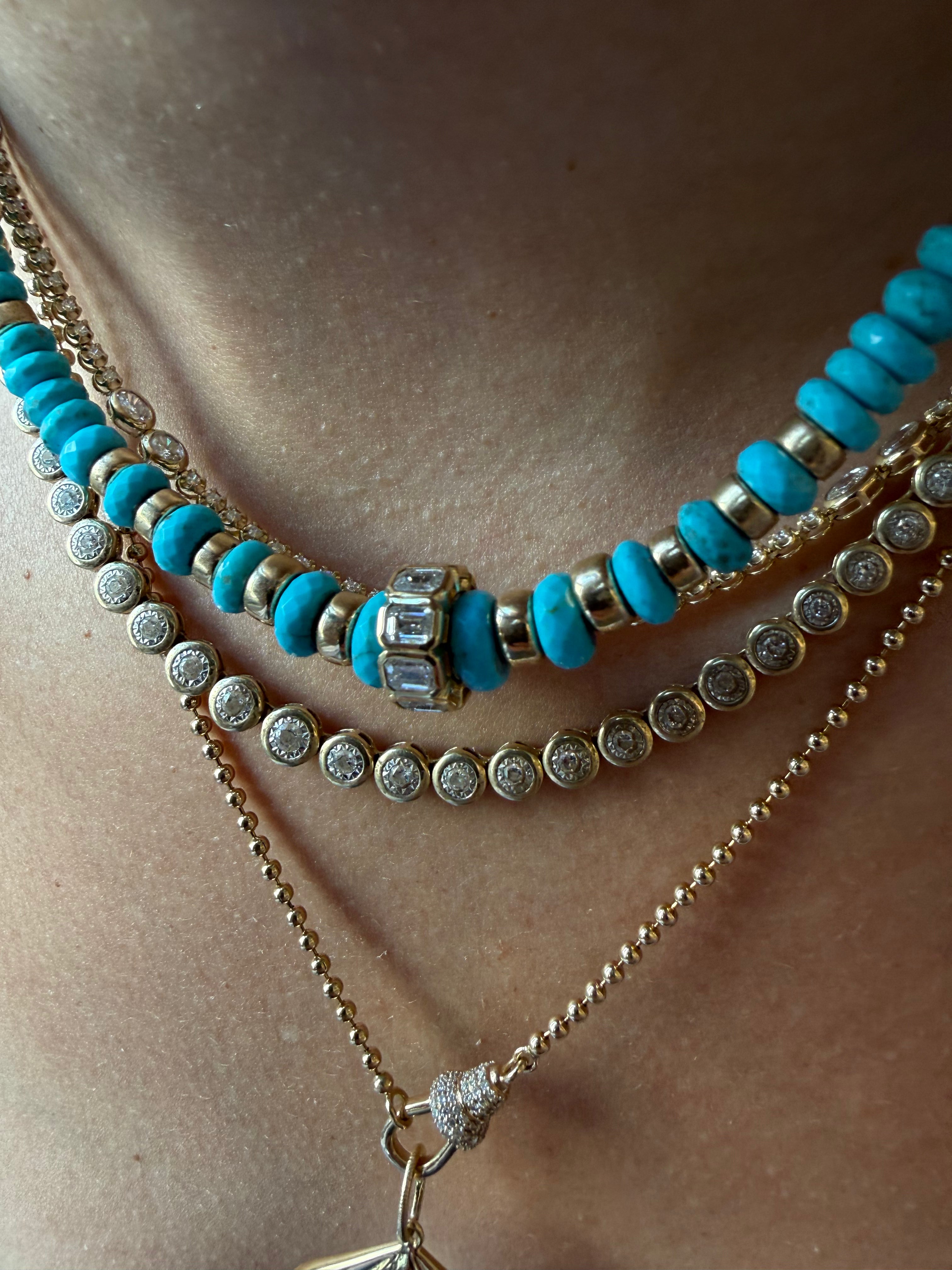 SLEEPING BEAUTY 14K GOLD AND DIAMOND BEAD NECKLACE
