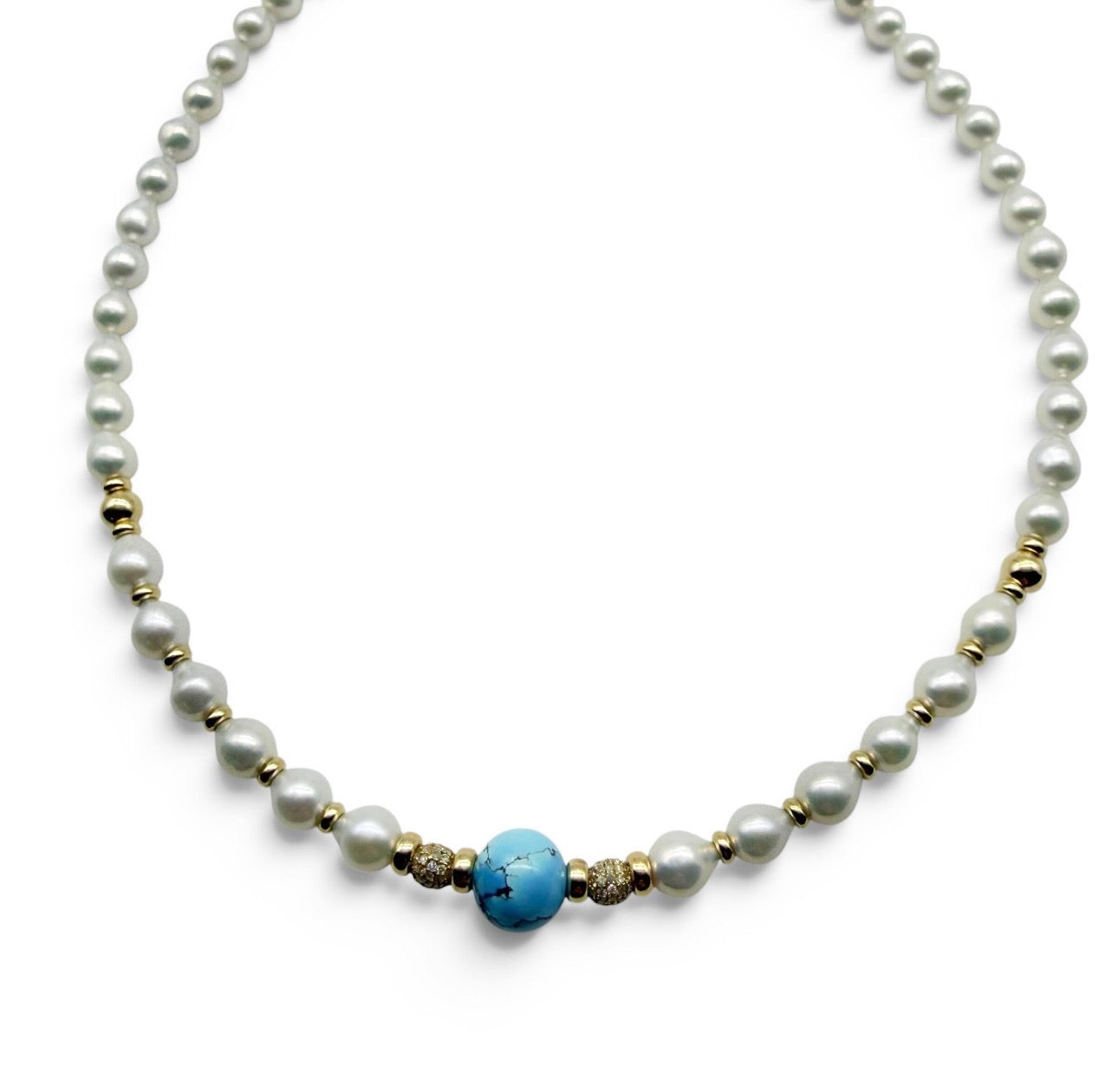 AKOYA AND GOLDEN HILL TURQUOISE NECKLACE
