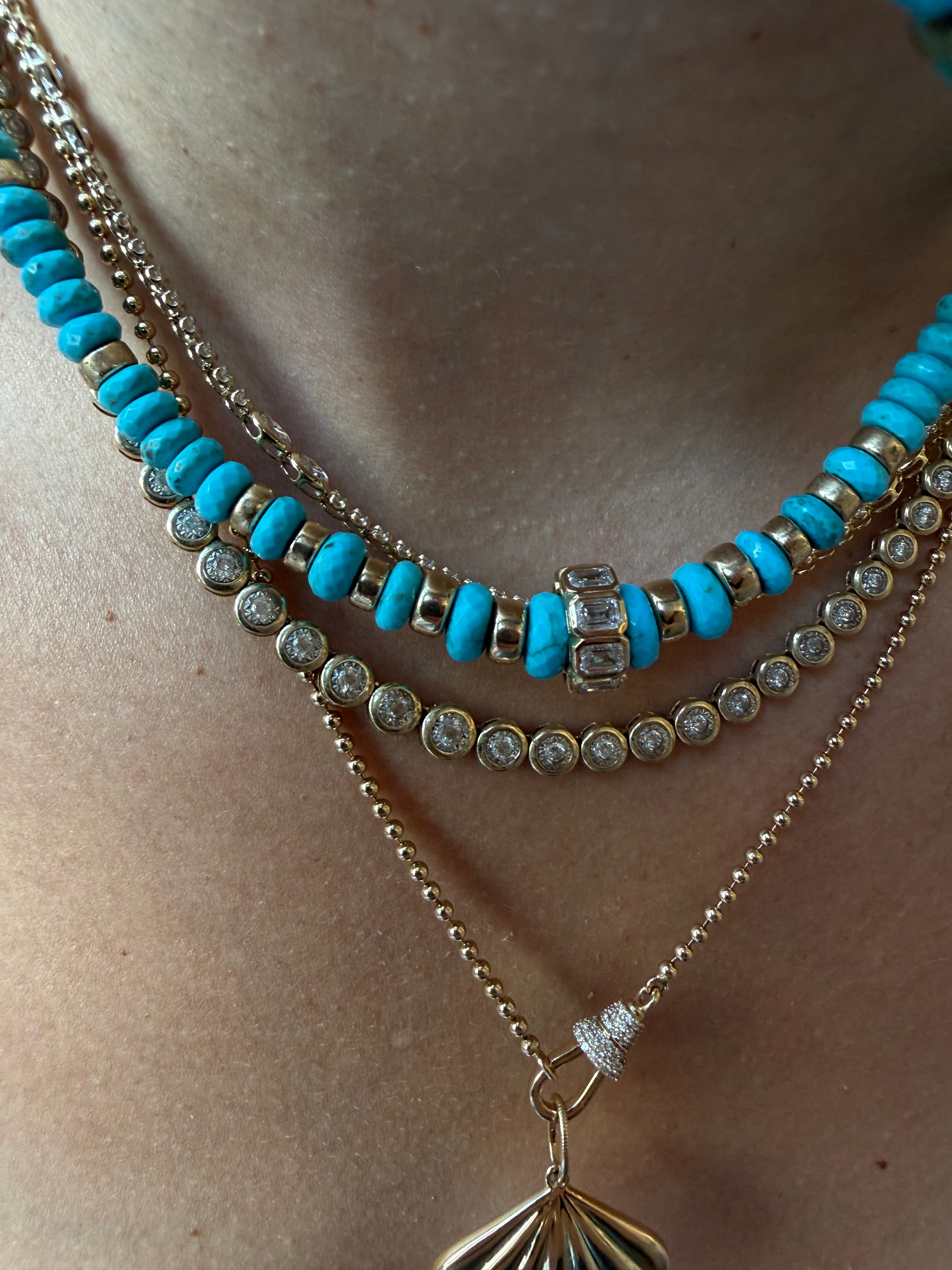 SLEEPING BEAUTY 14K GOLD AND DIAMOND BEAD NECKLACE
