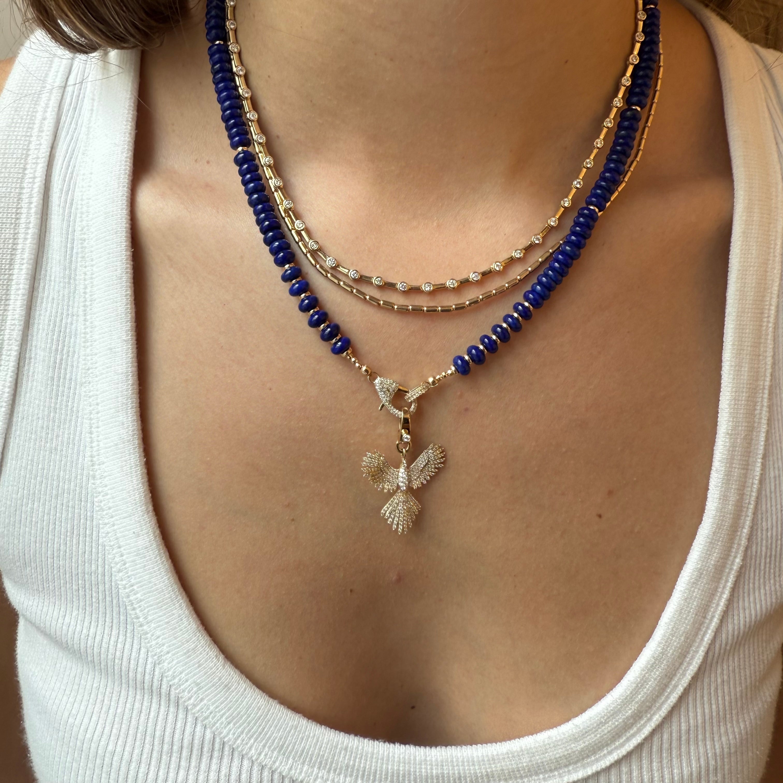 LAPIS NECKLACE WITH 14K GOLD & DIAMOND FRONT FACING CLASP