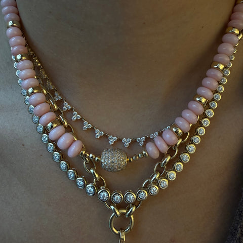 PINK OPAL AND LARGE DIAMOND BEAD NECKLACE
