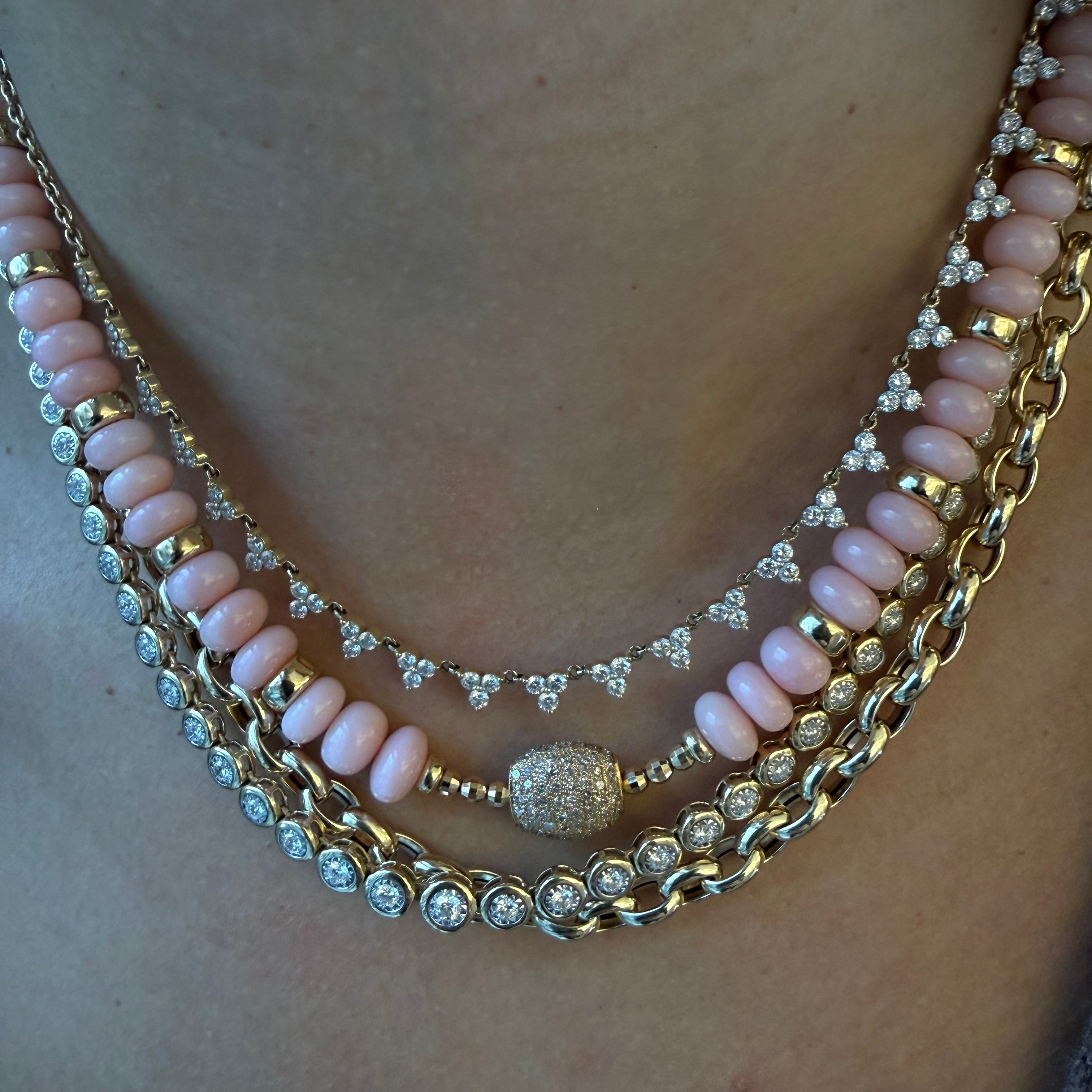 PINK OPAL AND LARGE DIAMOND BEAD NECKLACE
