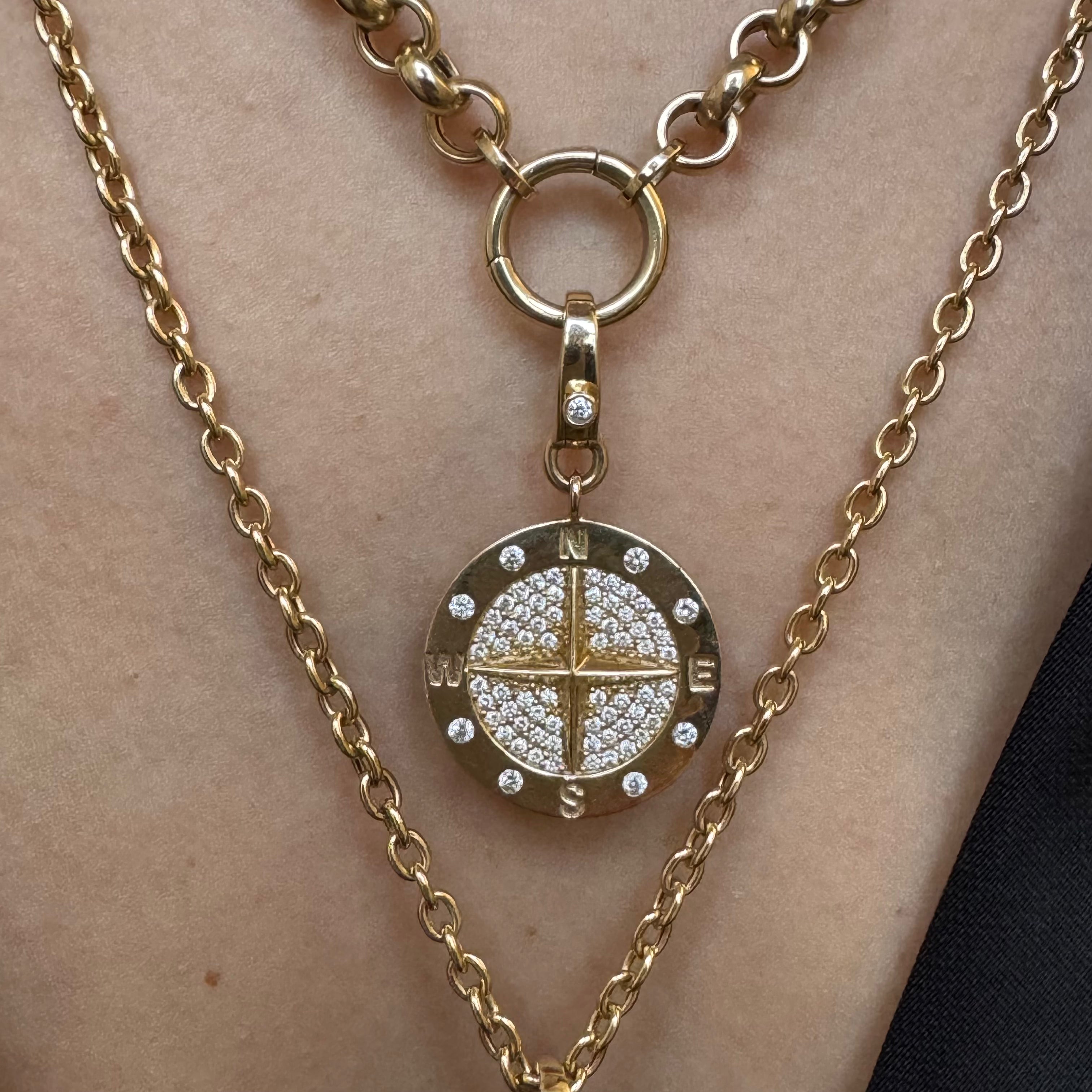 14K GOLD AND DIAMOND COMPASS PENDANT