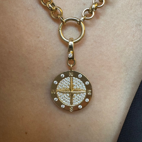 14K GOLD AND DIAMOND COMPASS PENDANT