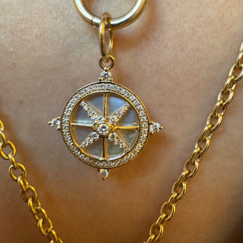 14K GOLD AND DIAMOND COMPASS PENDANT