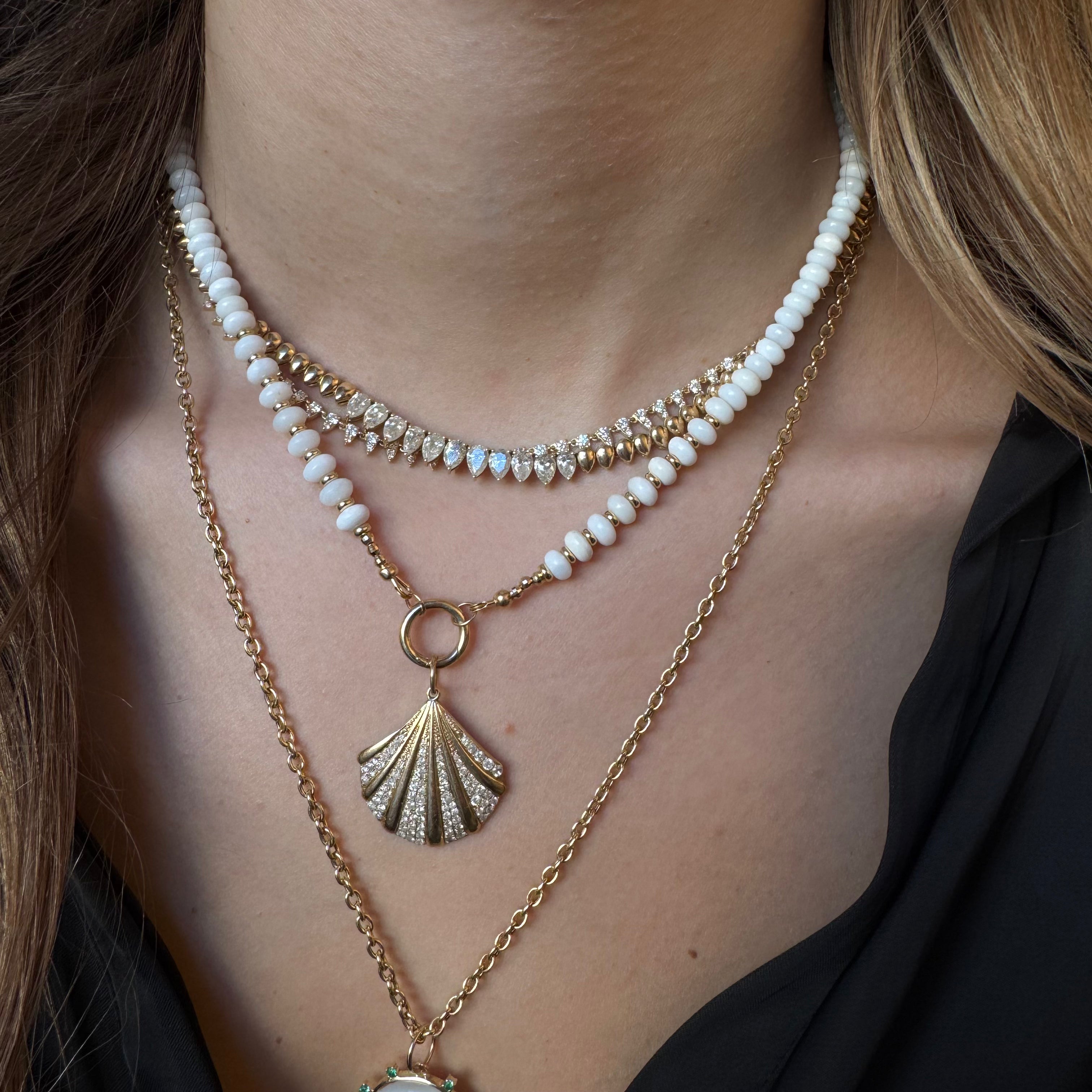 WHITE OPAL AND 14K GOLD NECKLACES