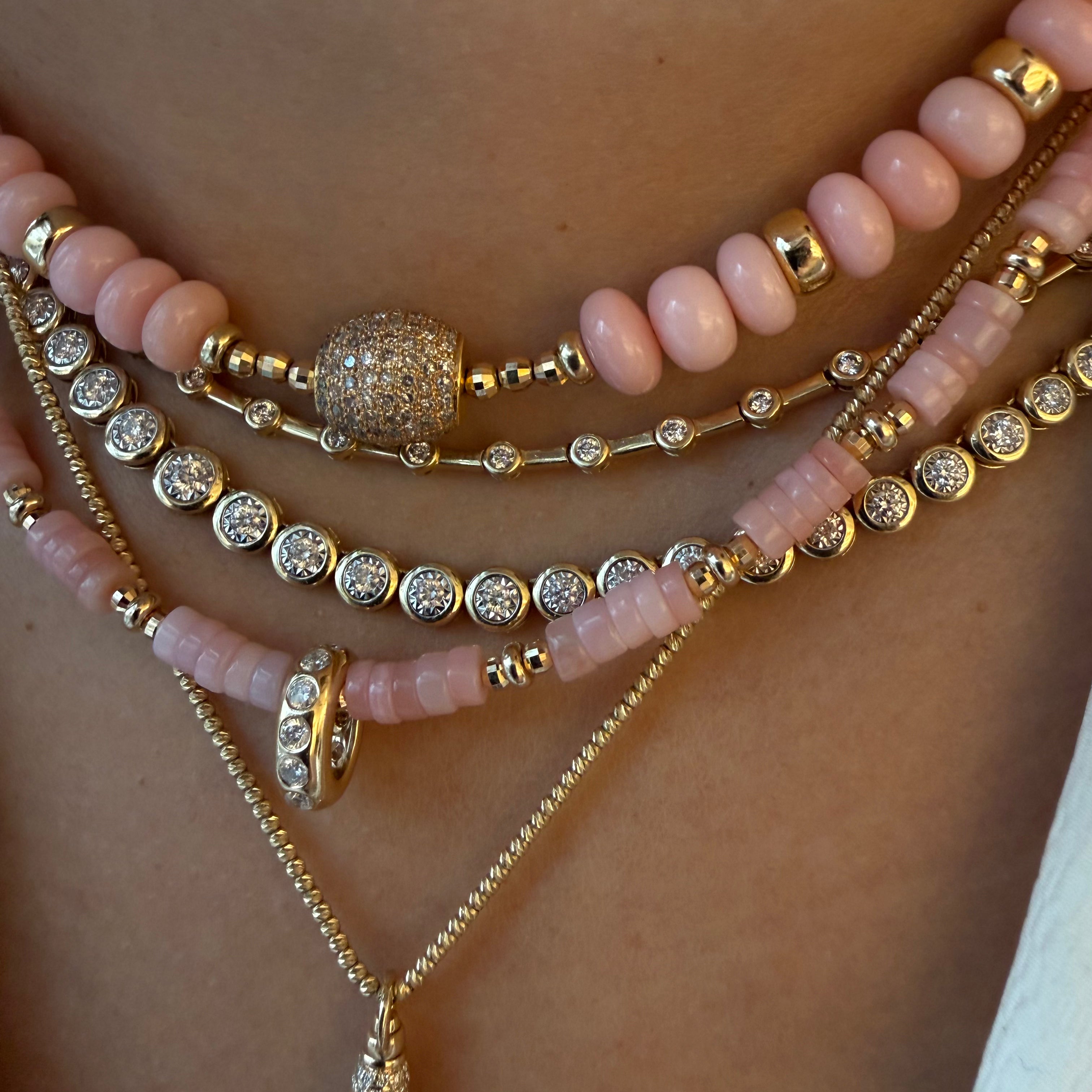 PINK OPAL AND GOLD NECKLACE WITH DIAMOND SLIDER BEAD