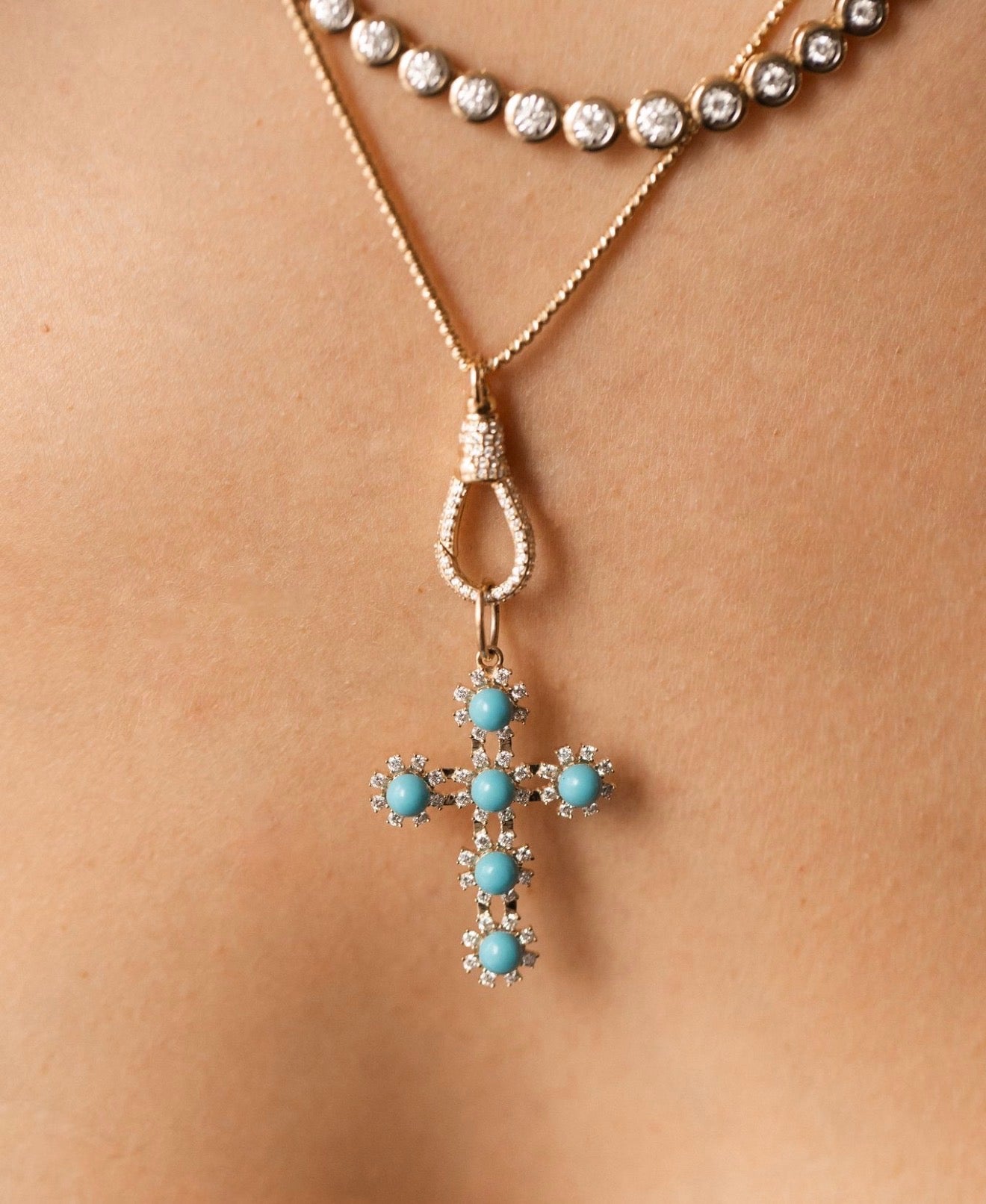 TURQUOISE & DIAMOND CROSS CHARM