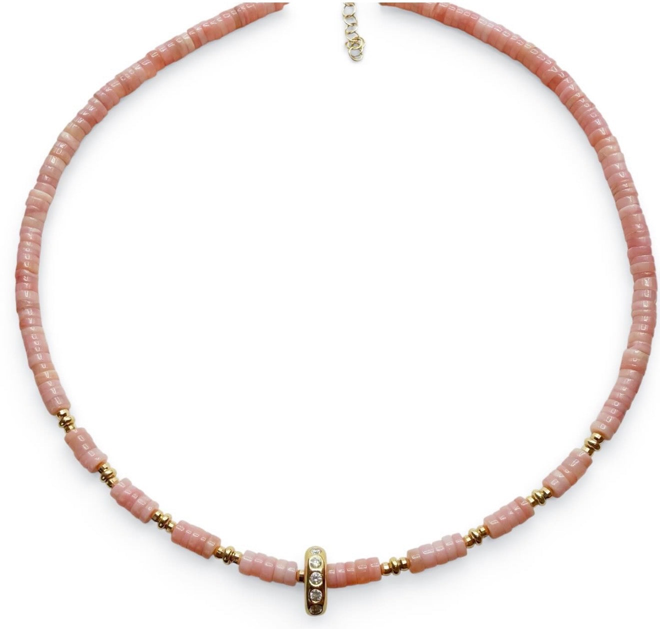 PINK OPAL AND GOLD NECKLACE WITH DIAMOND SLIDER BEAD