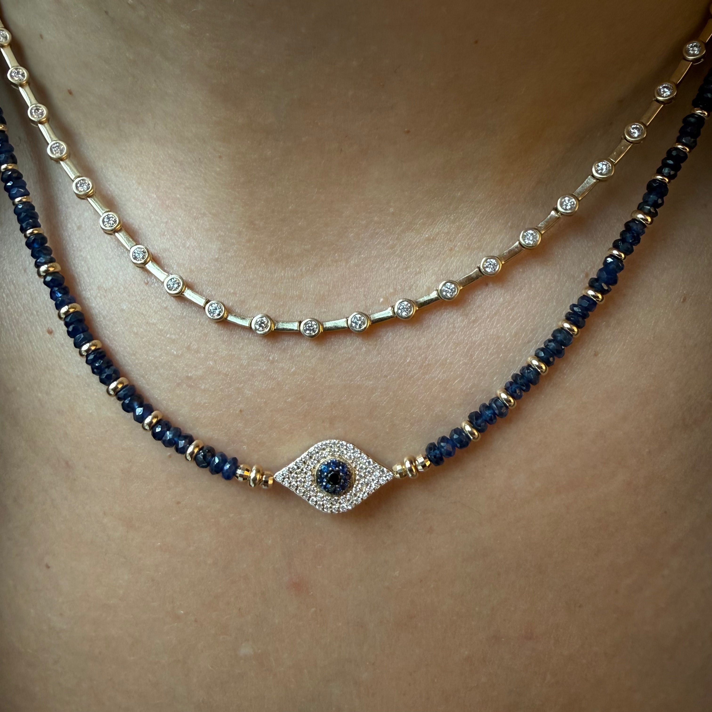 BLUE SAPPHIRE AND DIAMOND EVIL EYE NECKLACE
