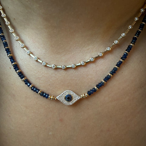 BLUE SAPPHIRE AND DIAMOND EVIL EYE NECKLACE