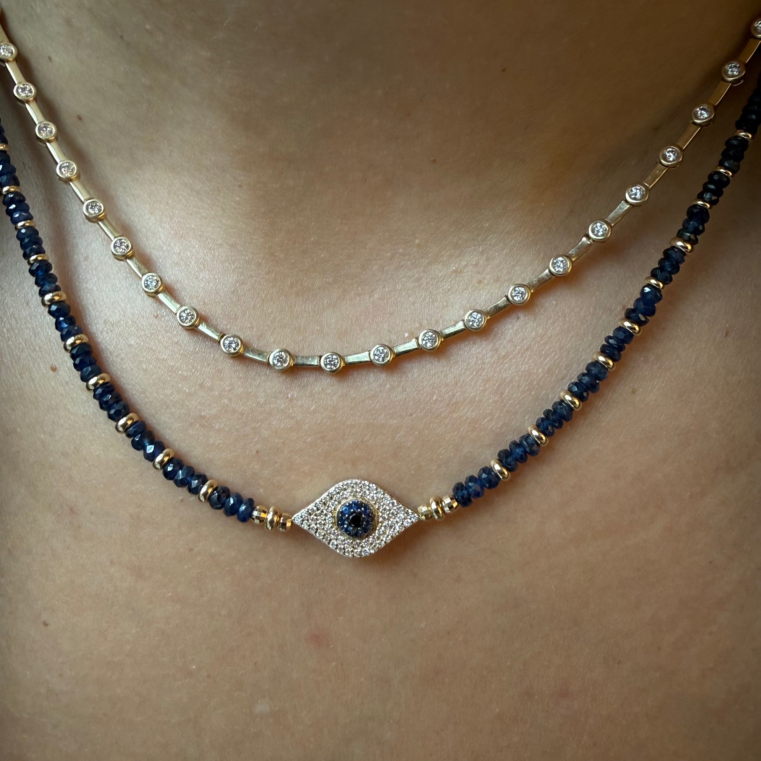BLUE SAPPHIRE AND DIAMOND EVIL EYE NECKLACE