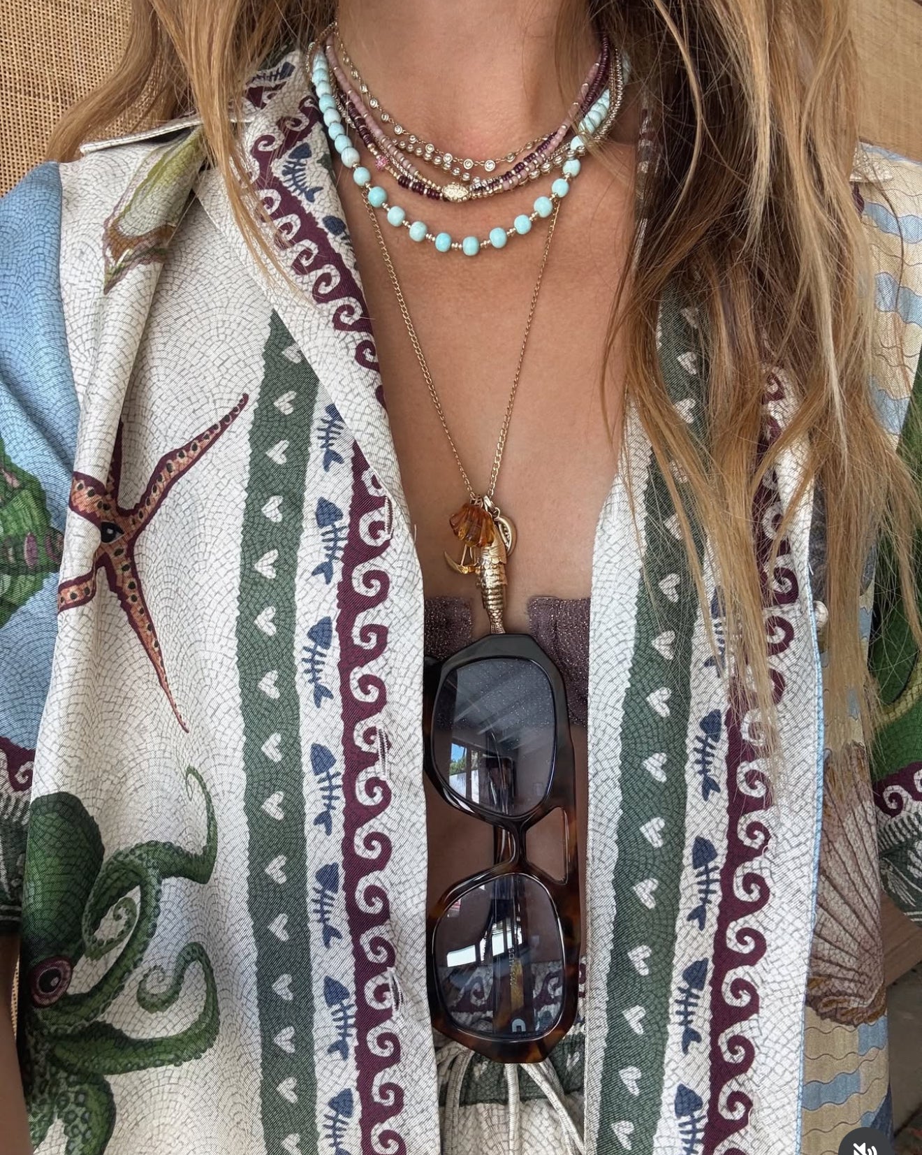 GOLD & TURQUOISE BEADED NECKLACE