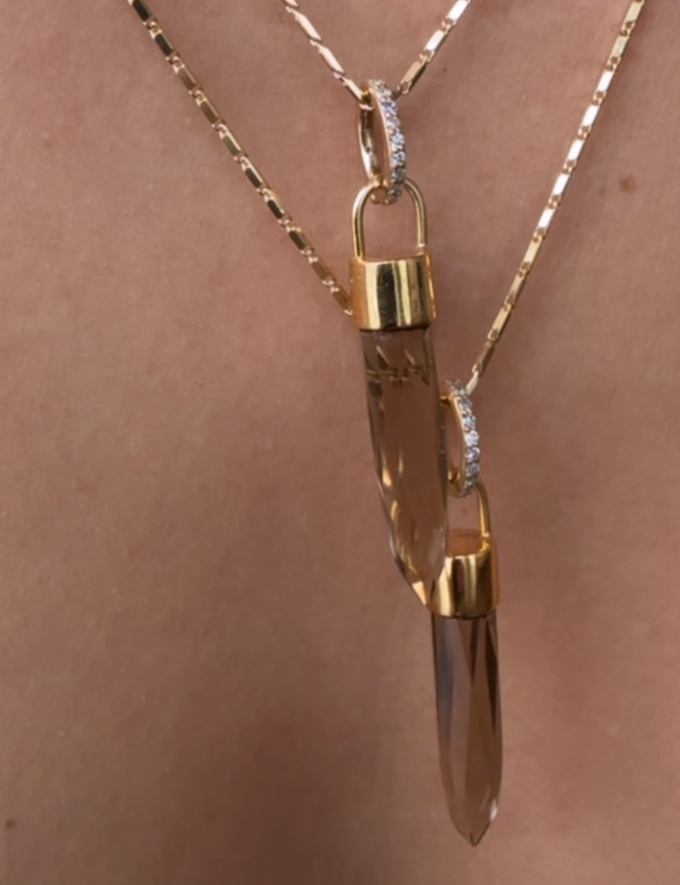 SMOKY QUARTZ CRYSTAL AMULET WITH DIAMOND BAIL