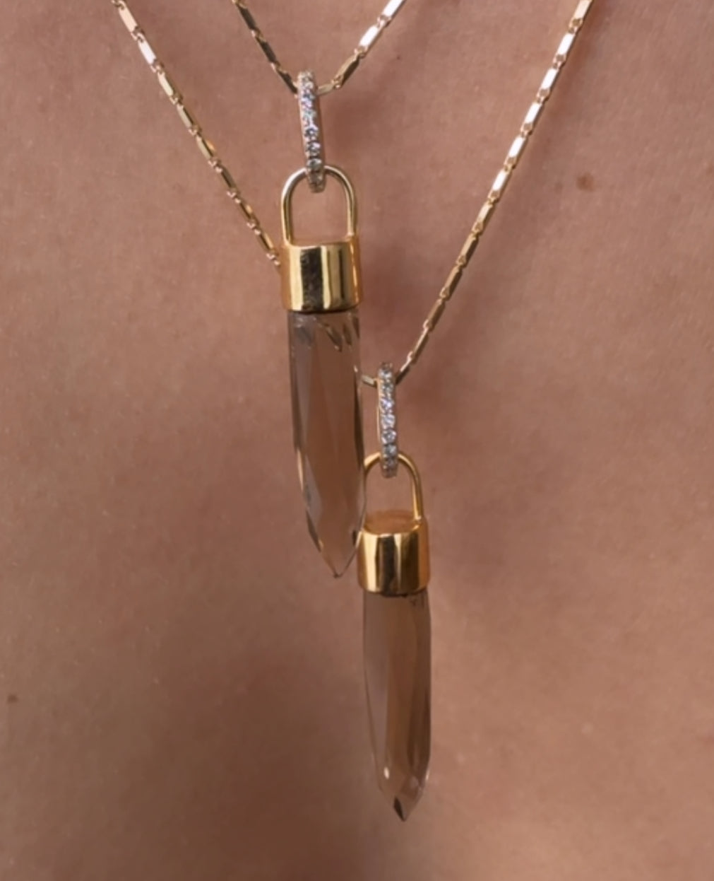 SMOKY QUARTZ CRYSTAL AMULET WITH DIAMOND BAIL